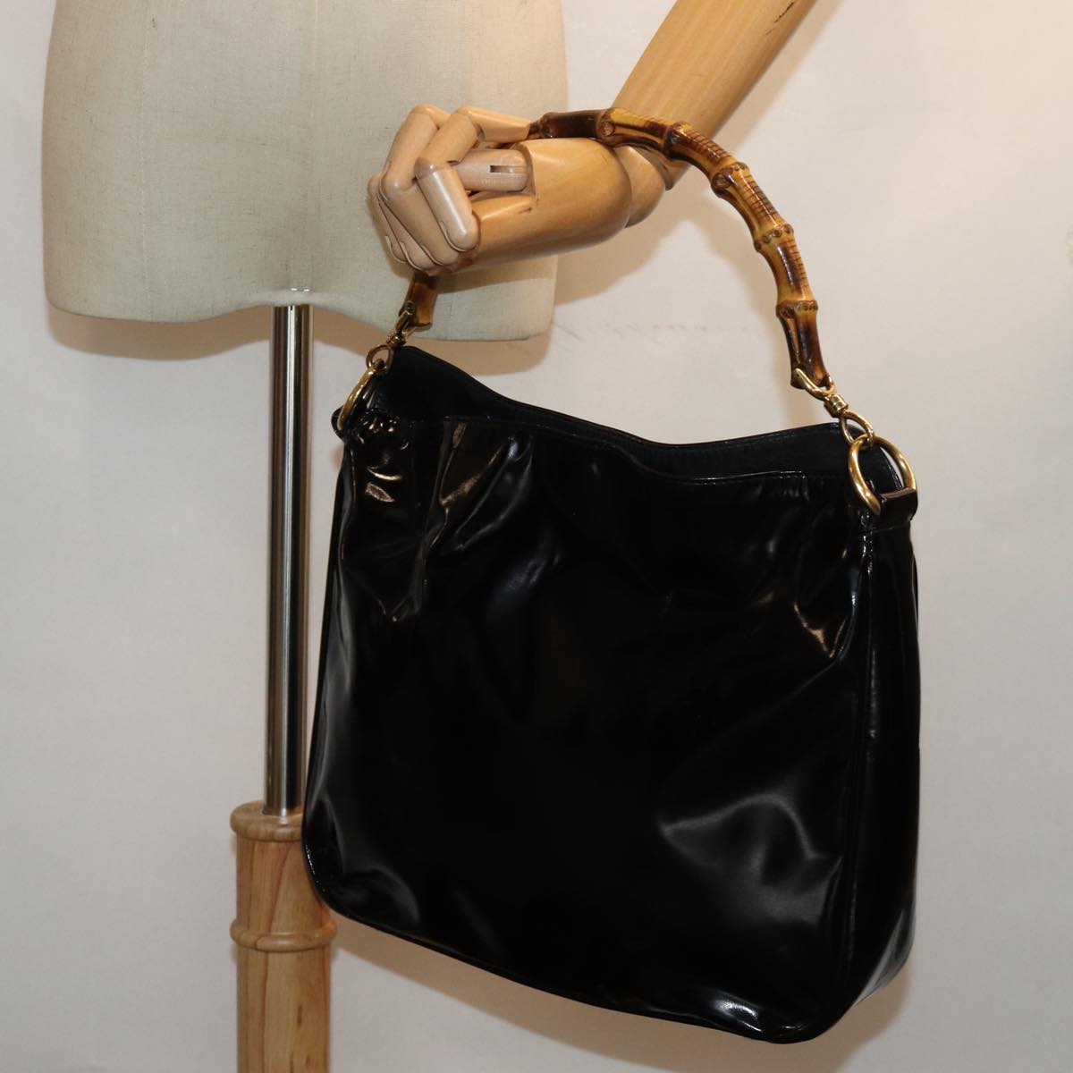 GUCCI Hand Bag Enamel Black 001 1638 2615 75960