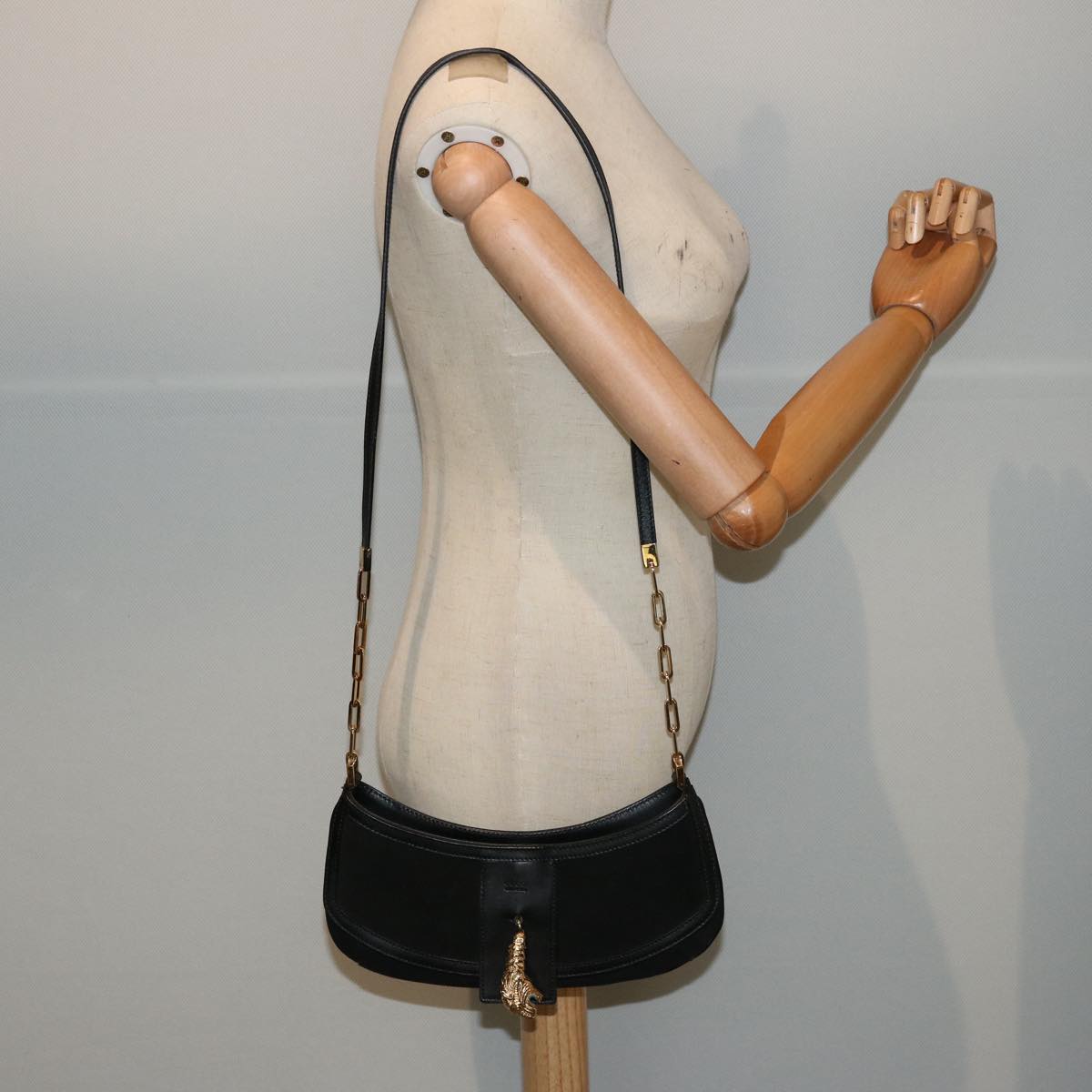 GUCCI Shoulder Bag Suede Black 001 4115 76397