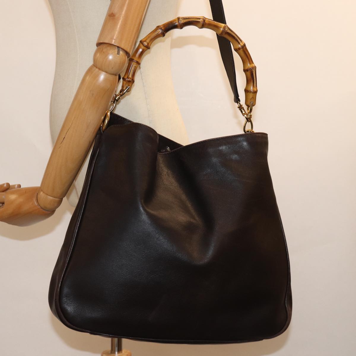 GUCCI Bamboo Hand Bag Leather Outlet 2way Black 001 1577 2123 76587