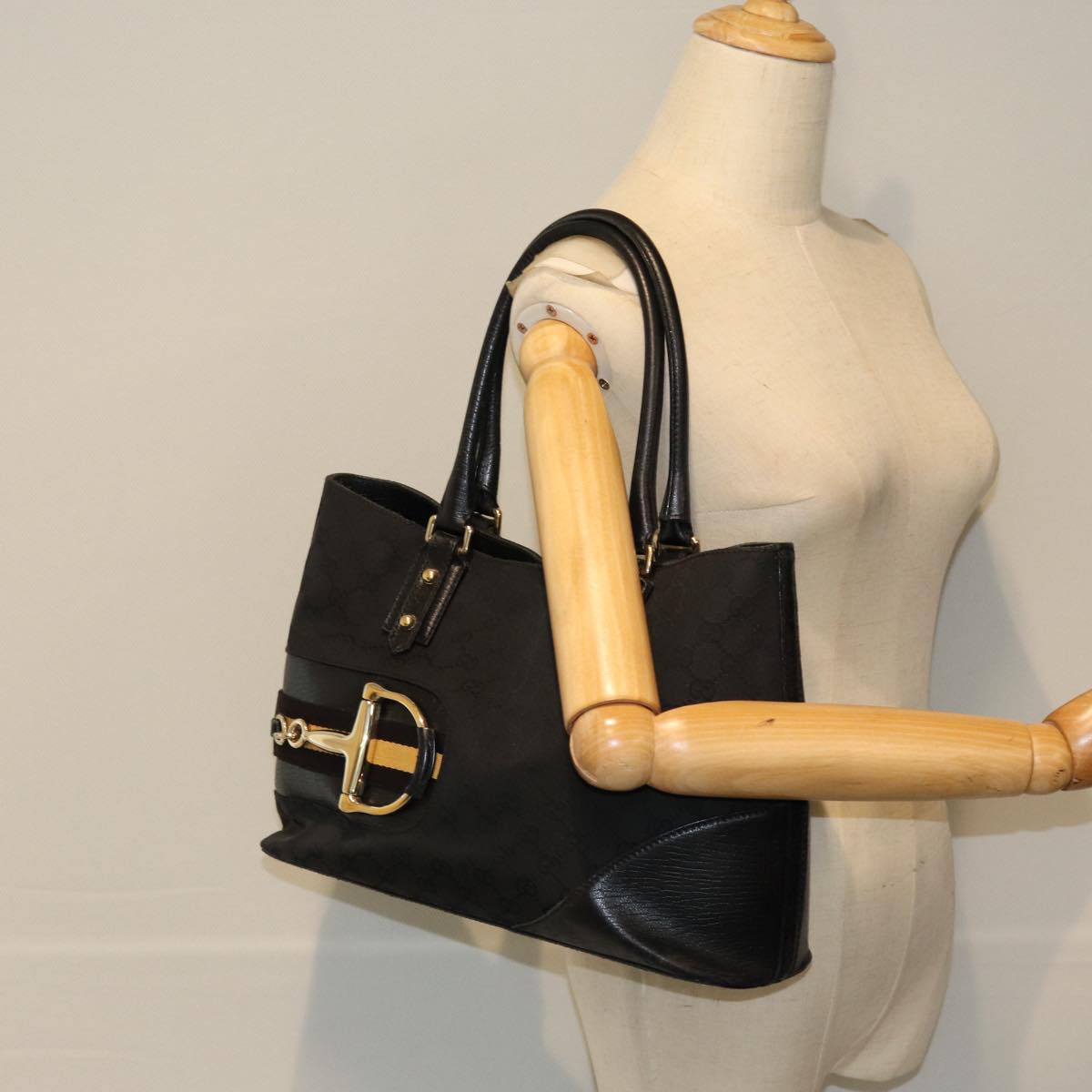 GUCCI Horsebit GG Canvas Hand Bag Black 137385 76810