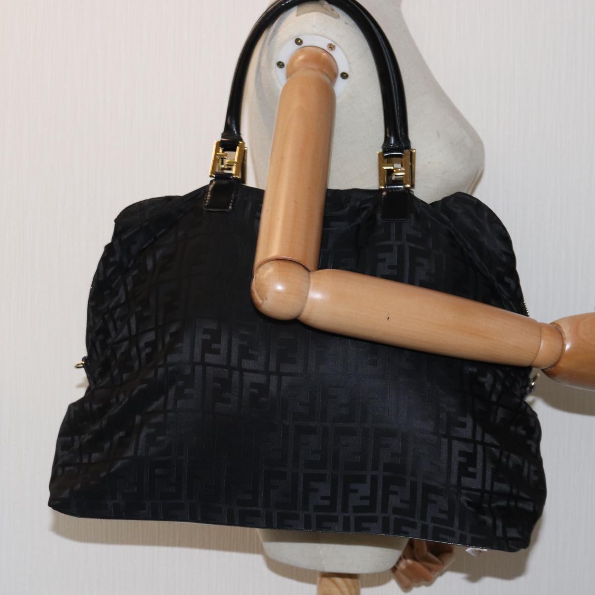 FENDI Zucca Canvas Hand Bag Black Brown 76859