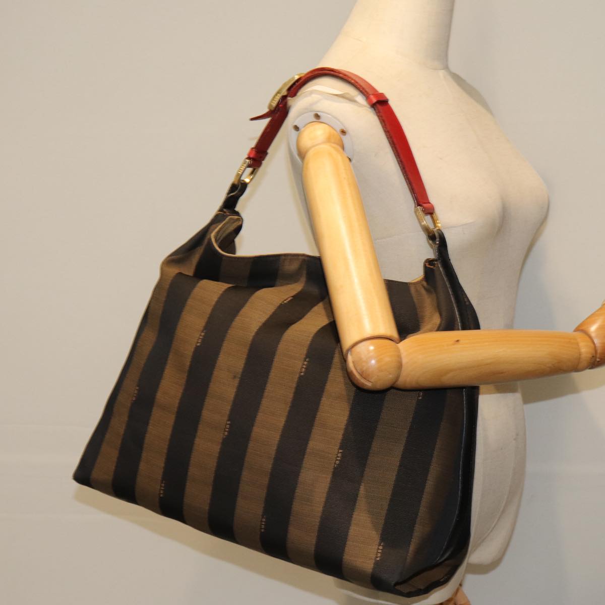 FENDI Pecan Canvas Tote Bag Brown Black 77508