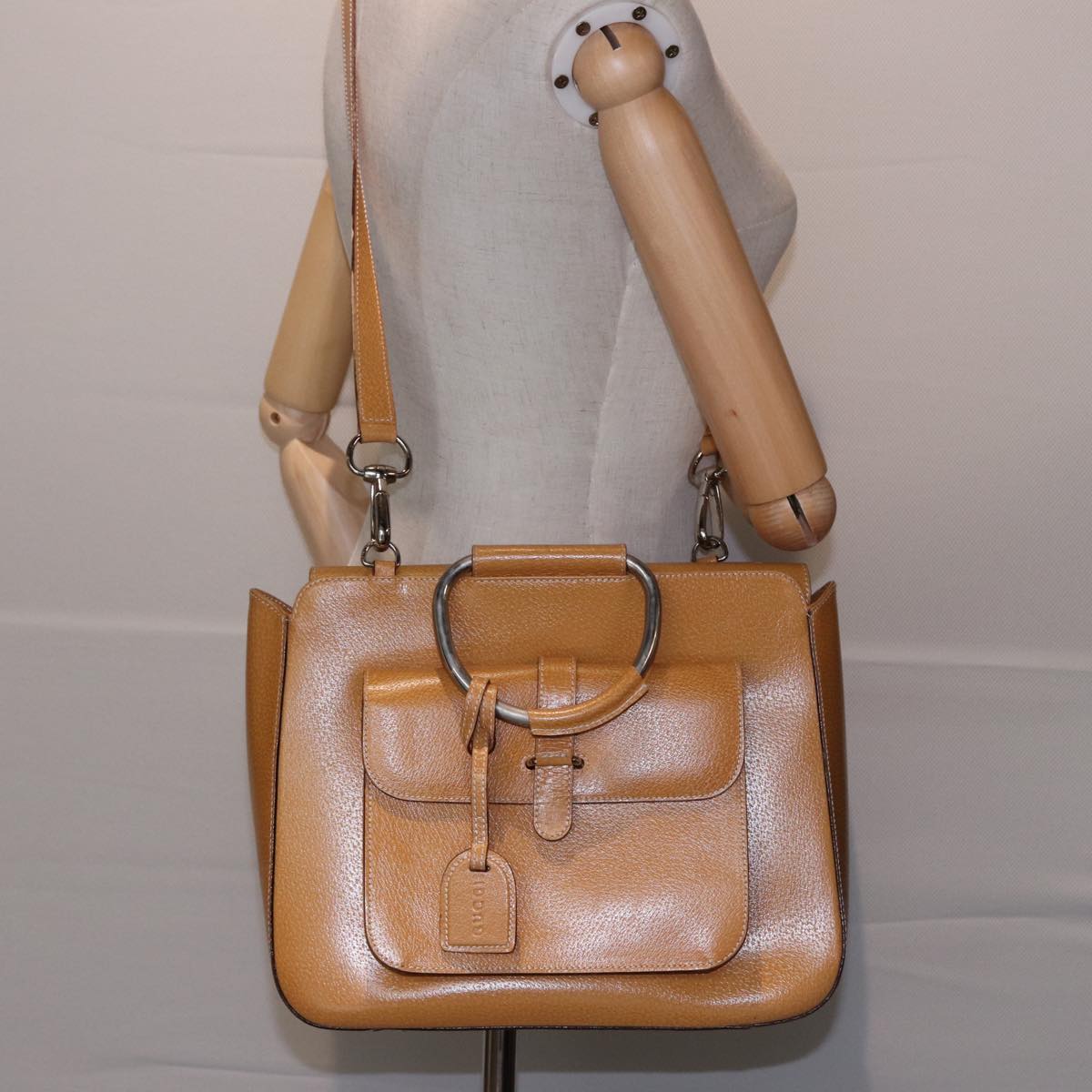 GUCCI Hand Bag Leather 2way Beige 77667