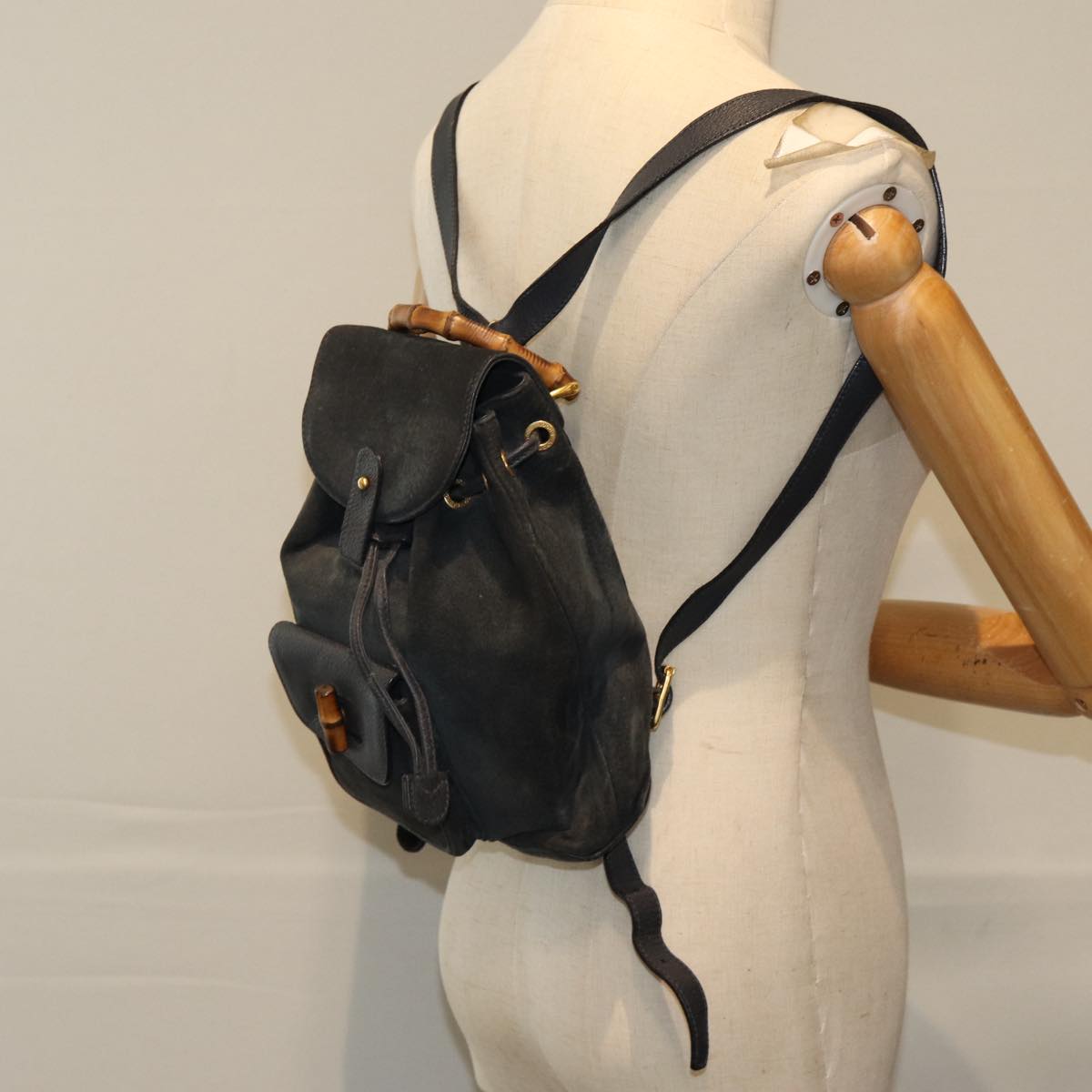 GUCCI Bamboo Shoulder Bag Suede Black 003 1705 0030 77826
