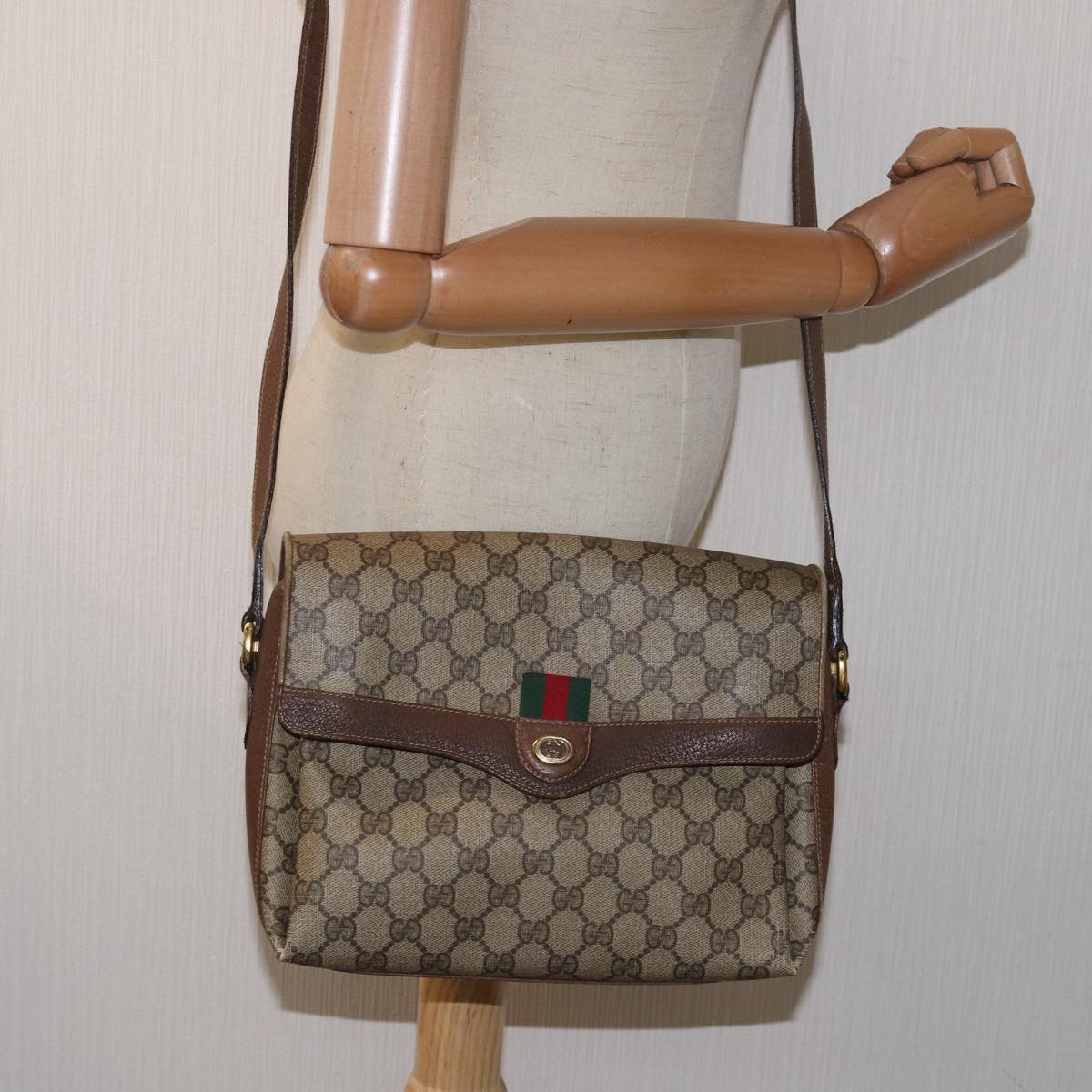 GUCCI GG Supreme Web Sherry Line Shoulder Bag PVC Beige 904 02 084 78097
