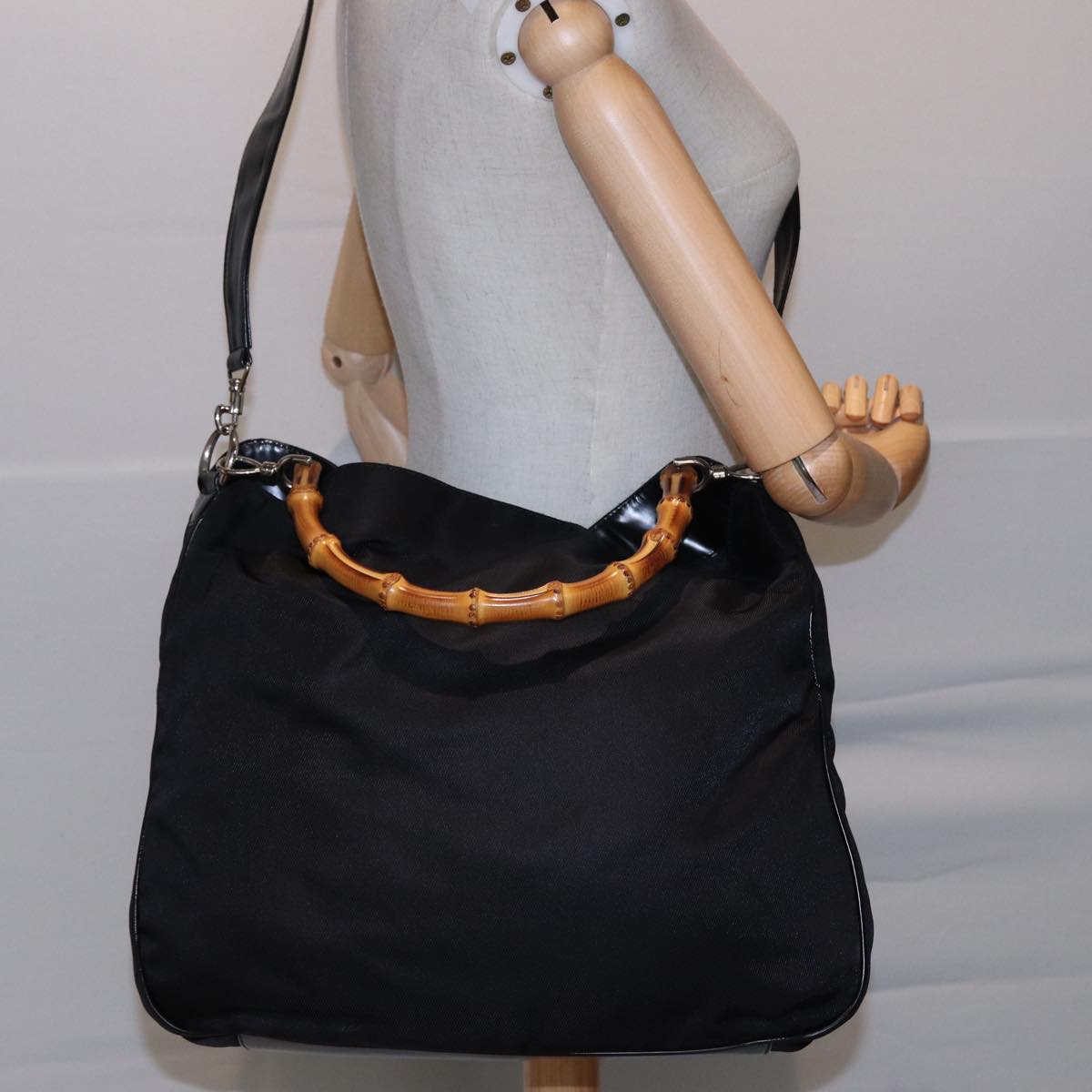 GUCCI Bamboo Shoulder Bag Nylon Black 001 2404 1577 78241
