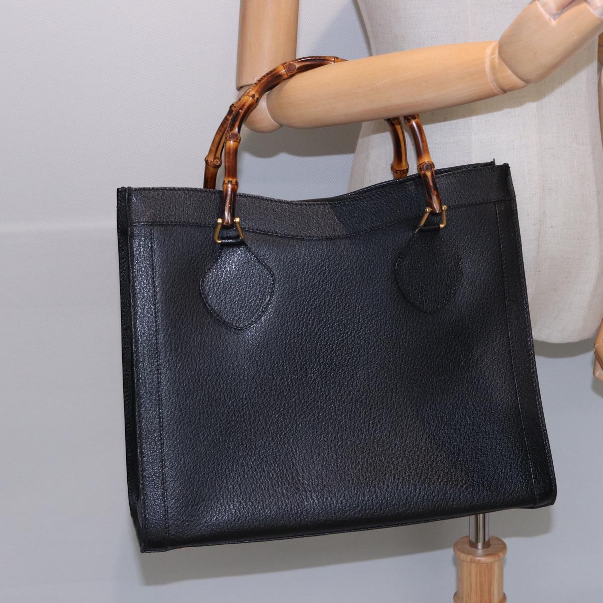 GUCCI Bamboo Hand Bag Leather Black 78439