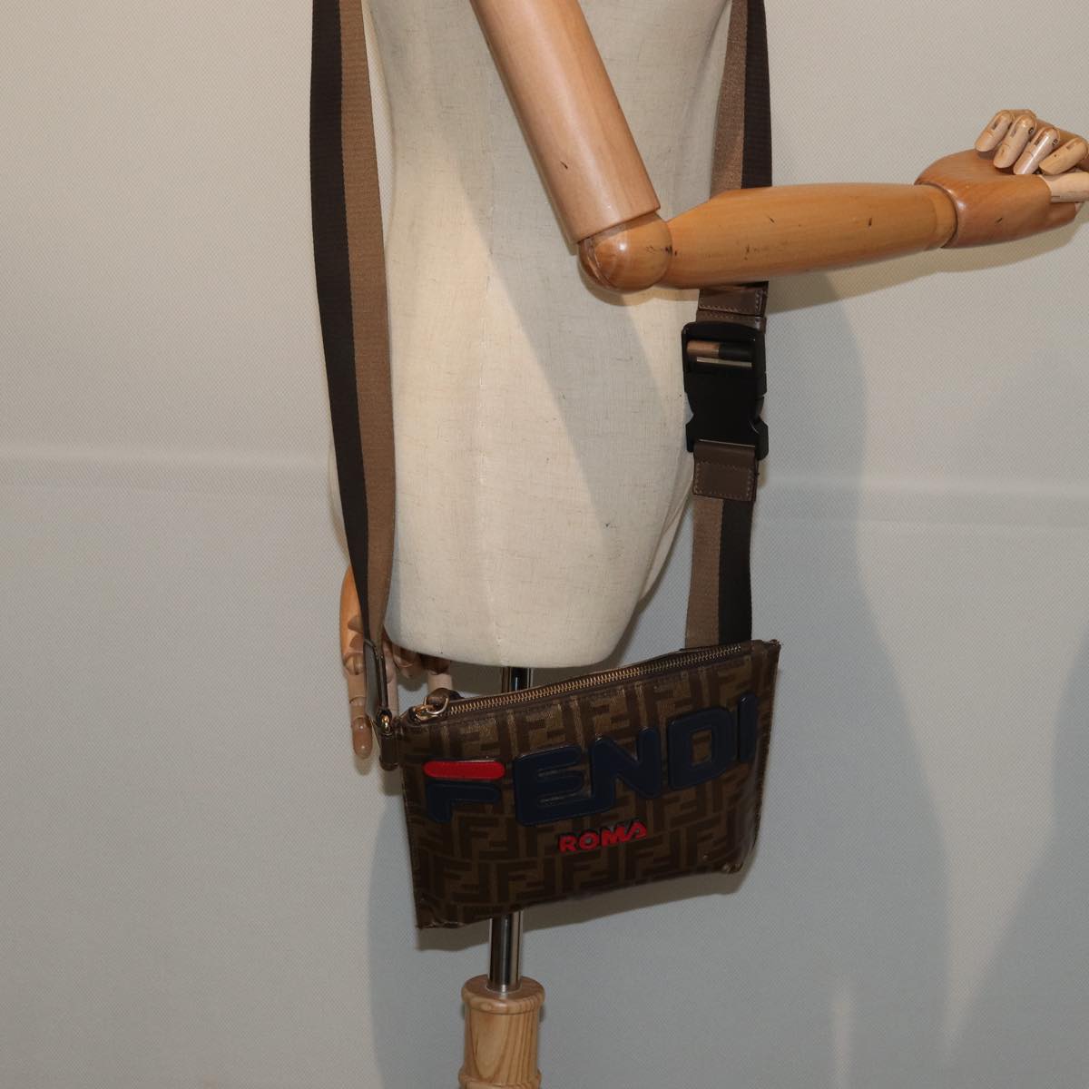 FENDI Zucca Canvas FILA Collaboration Shoulder Bag Brown Black 79110