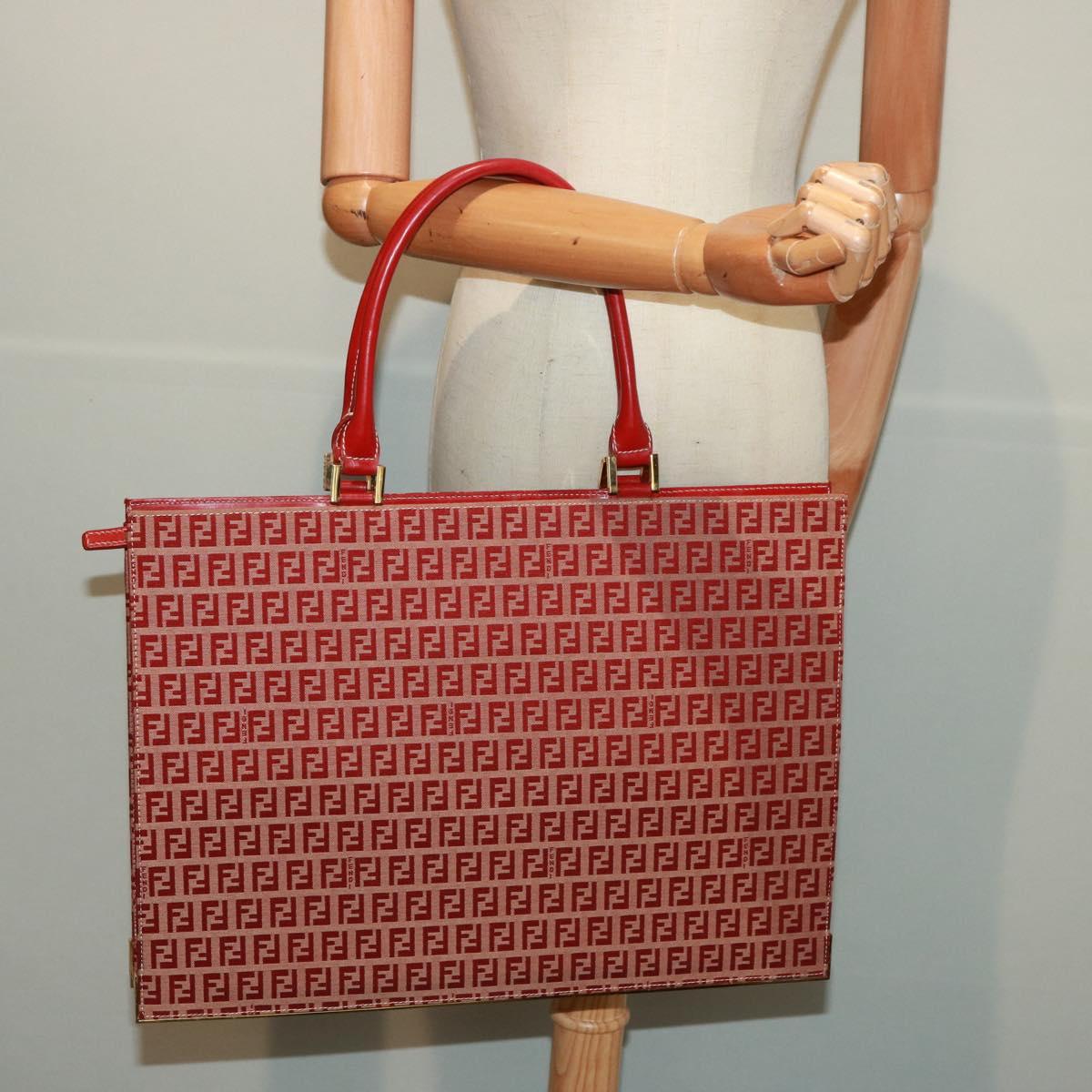 FENDI Zucchino Canvas Hand Bag Red 79113