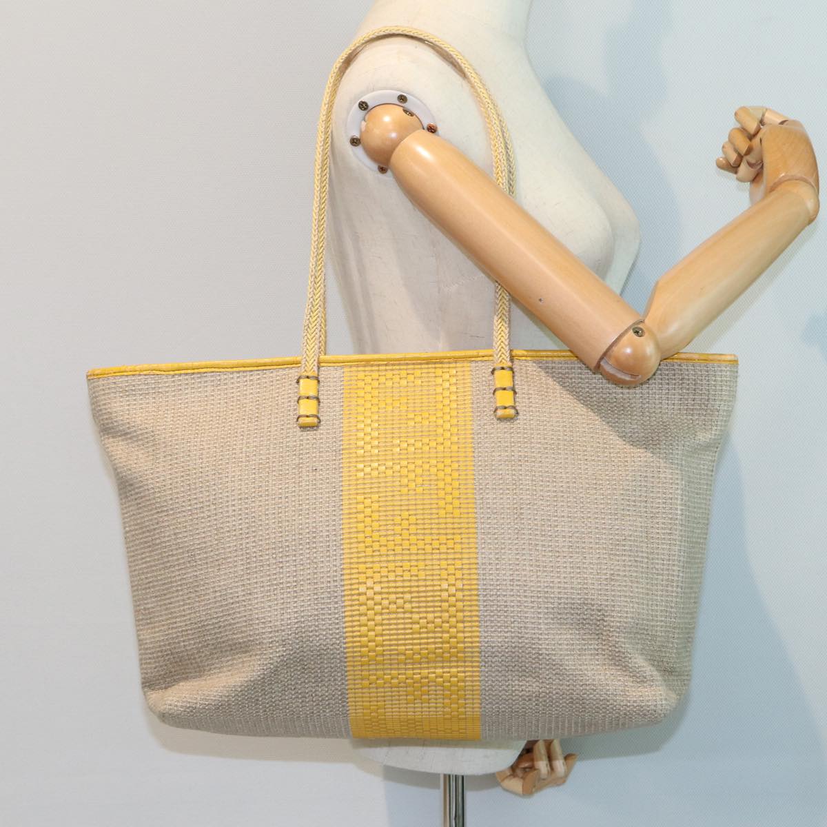FENDI Hand Bag Raffia Beige Yellow 79135