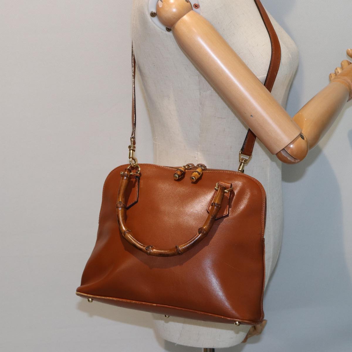 GUCCI Bamboo Hand Bag Leather 2way Red 79497
