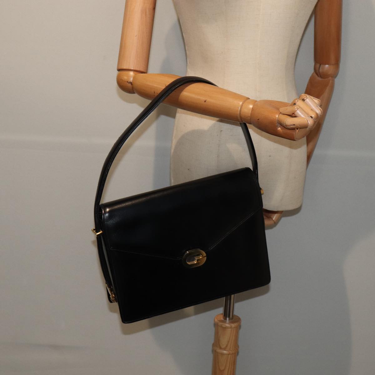 GUCCI Hand Bag Leather Black 79763