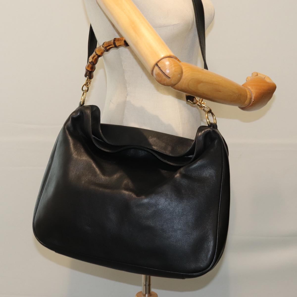 GUCCI Bamboo Hand Bag Leather 2way Black 79903