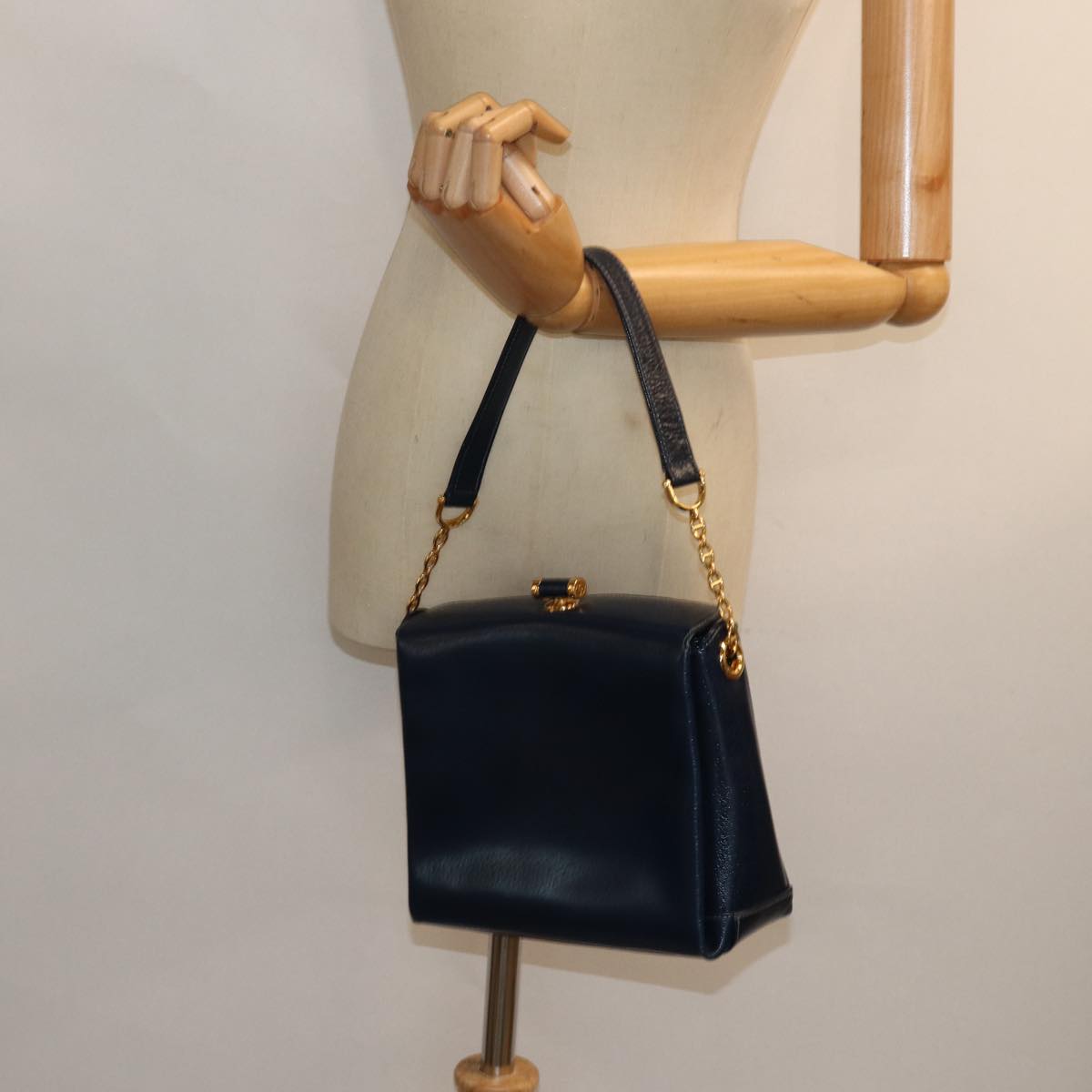 GUCCI Shoulder Bag Leather Navy 80069