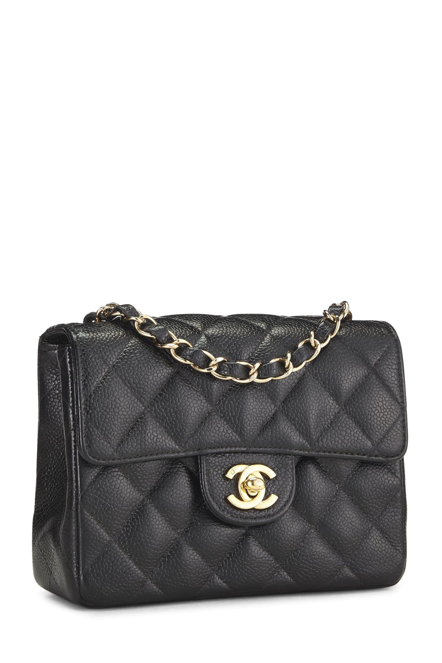 Chanel, Black Quilted Caviar Half Flap Mini, Black