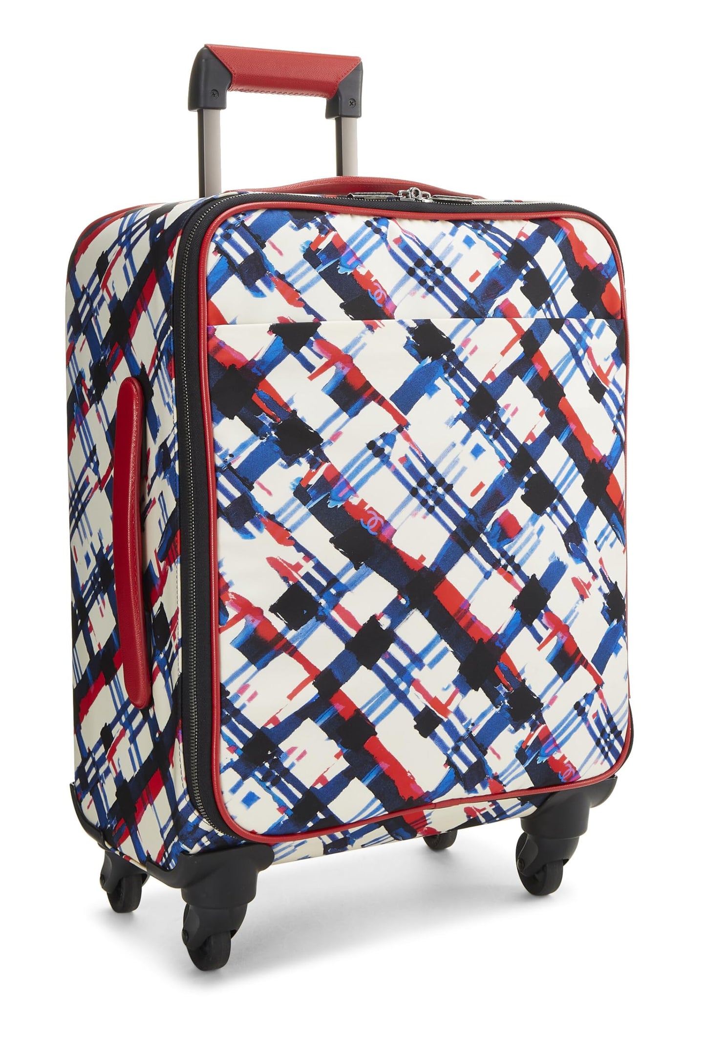 Chanel, Multicolor Plaid Canvas Airlines Trolley, Red