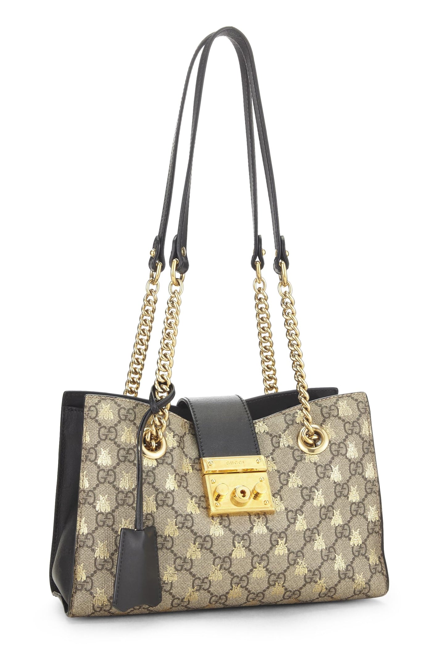 Gucci, Black GG Supreme Bee Padlock Tote Small, Black
