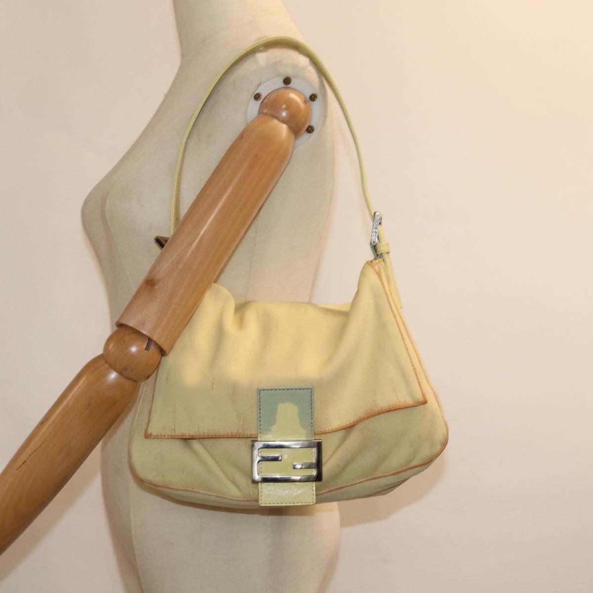 FENDI Mamma Baguette Shoulder Bag Nylon Yellow 81189