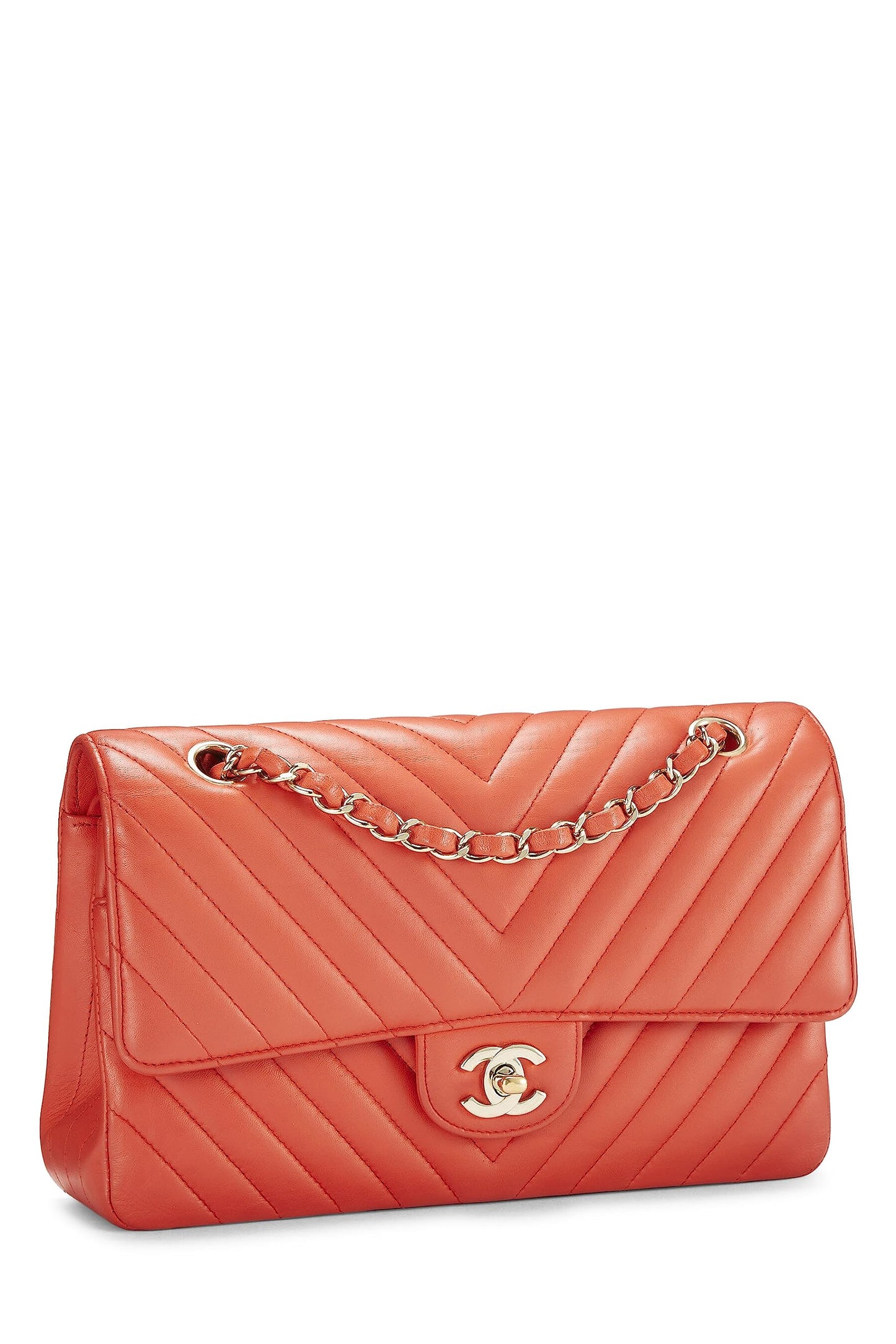 Chanel, Orange Chevron Lambskin Classic Double Flap Medium, Black