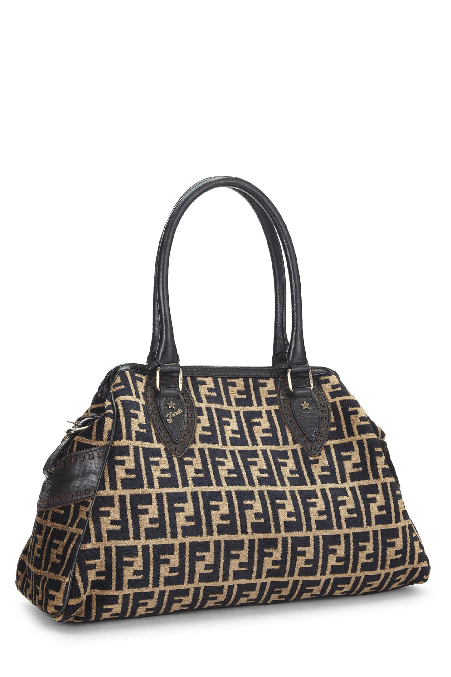 Fendi, Black & Beige Zucca Velour Bag Du Jour Medium, Brown