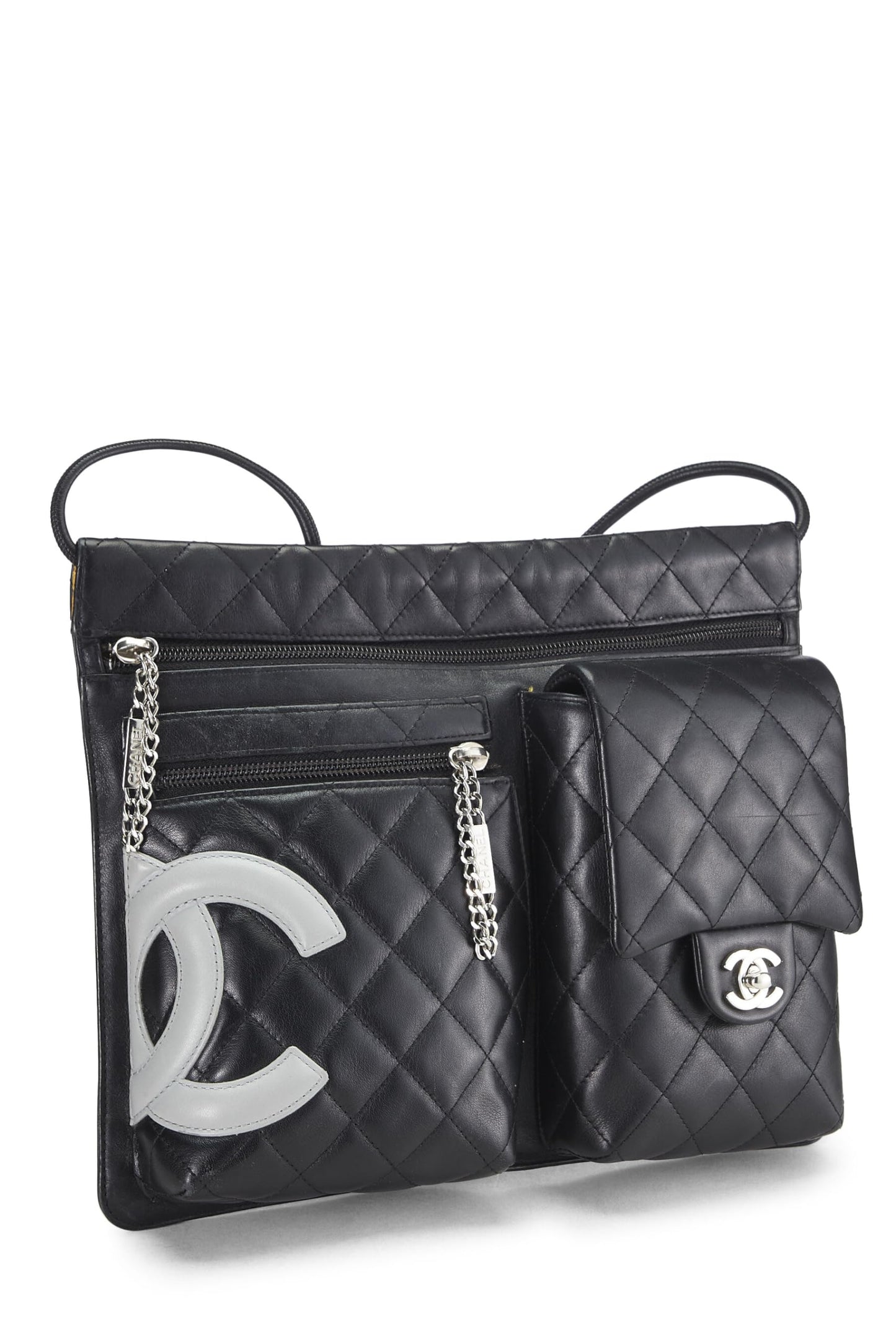 Chanel, Black Calfskin Cambon Ligne Multi Pocket Shoulder Bag, Black