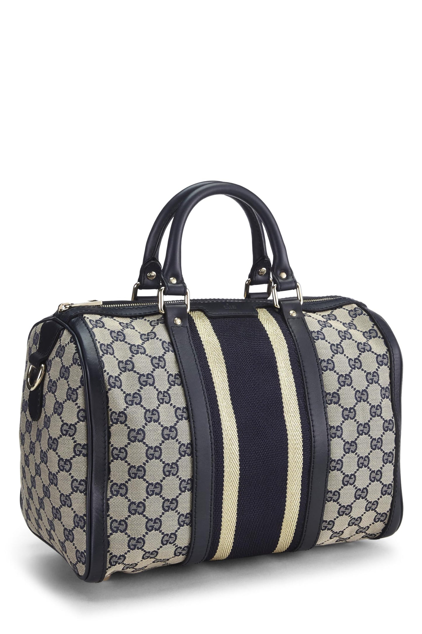 Gucci, Navy Original GG Canvas Web Boston Bag Medium, Navy
