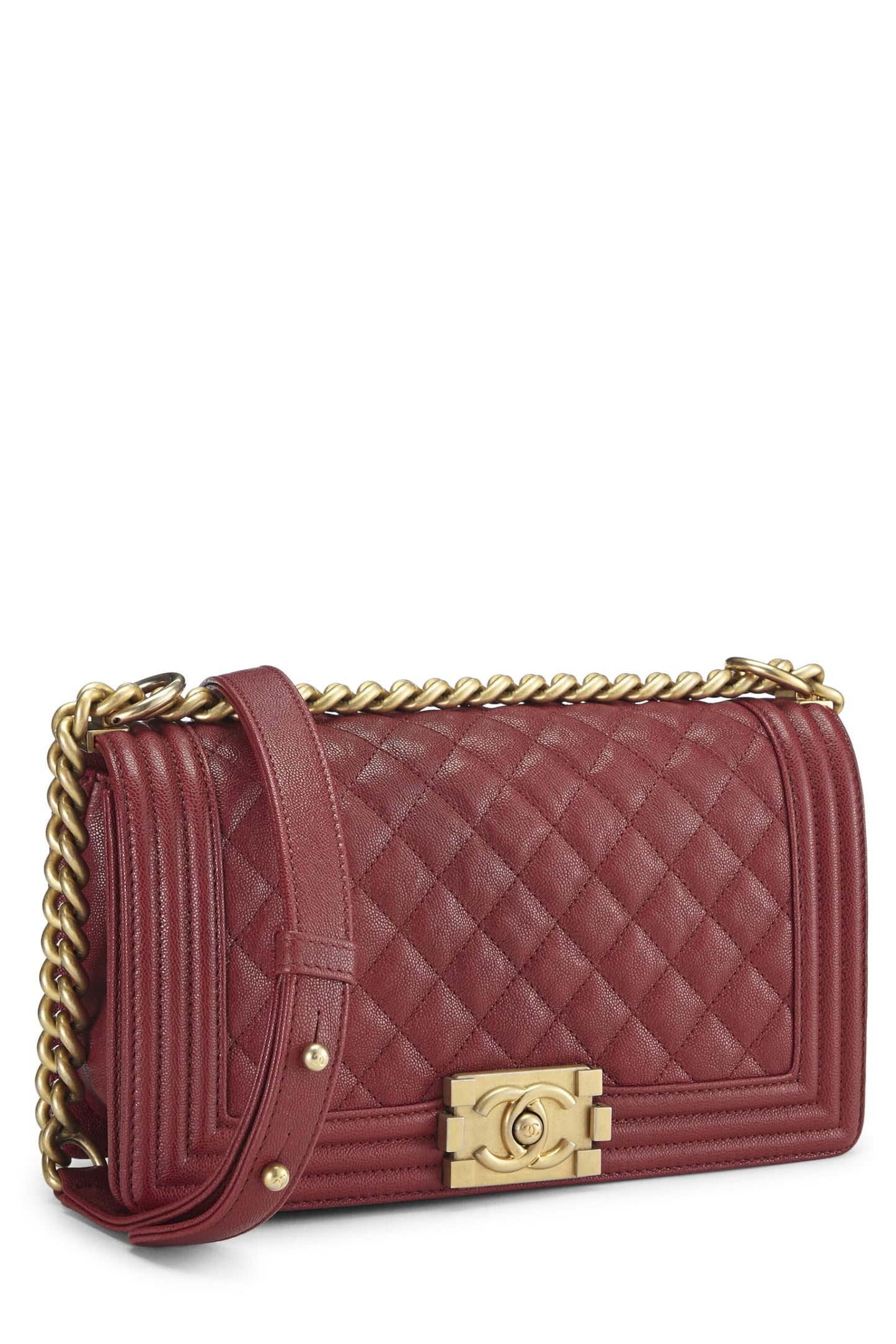 Chanel, Black Quilted Caviar Boy Bag Medium, Red