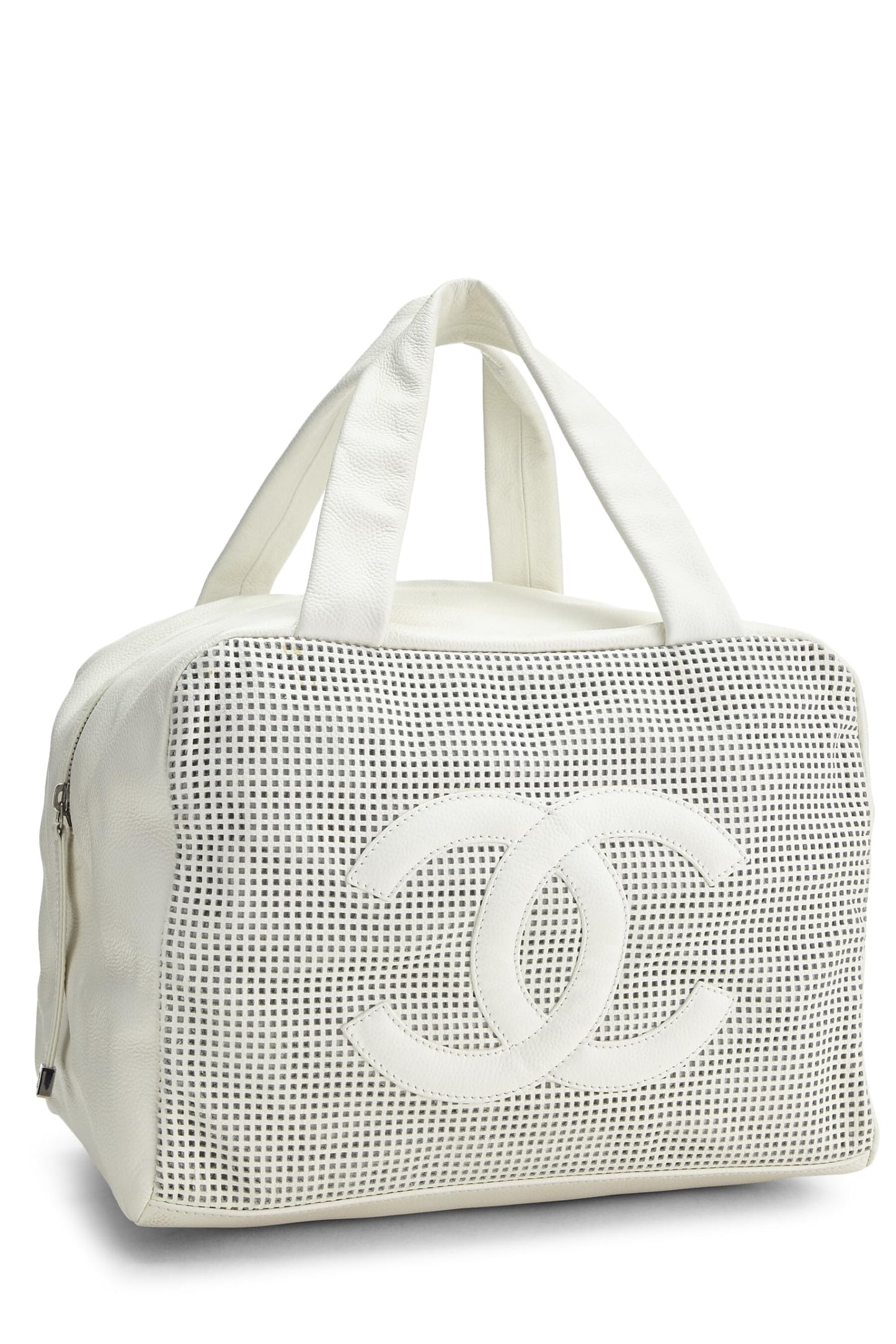 Chanel, White Perforated Leather Bowler Small, White