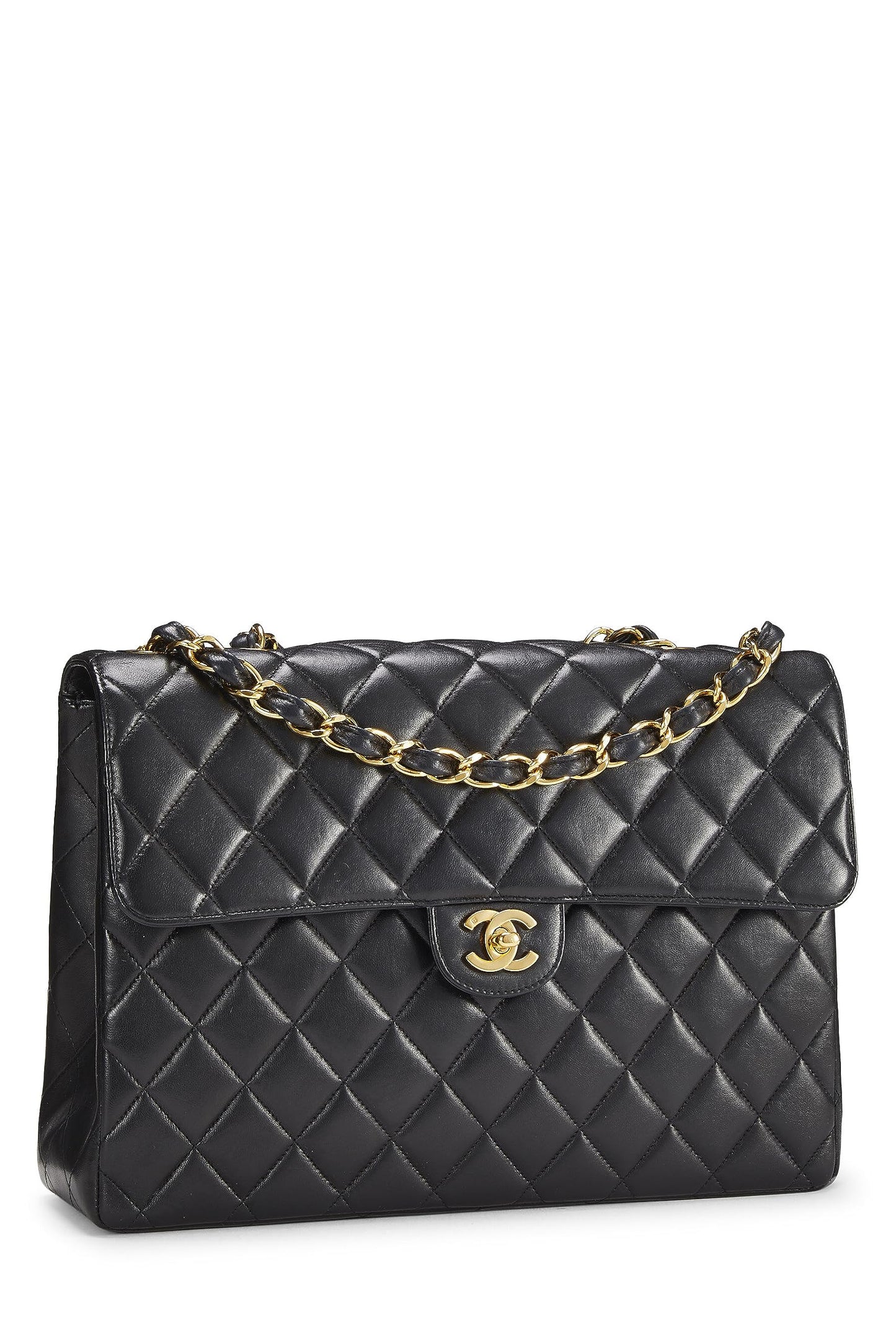 Chanel, Black Quilted Lambskin Half Flap Jumbo, Black