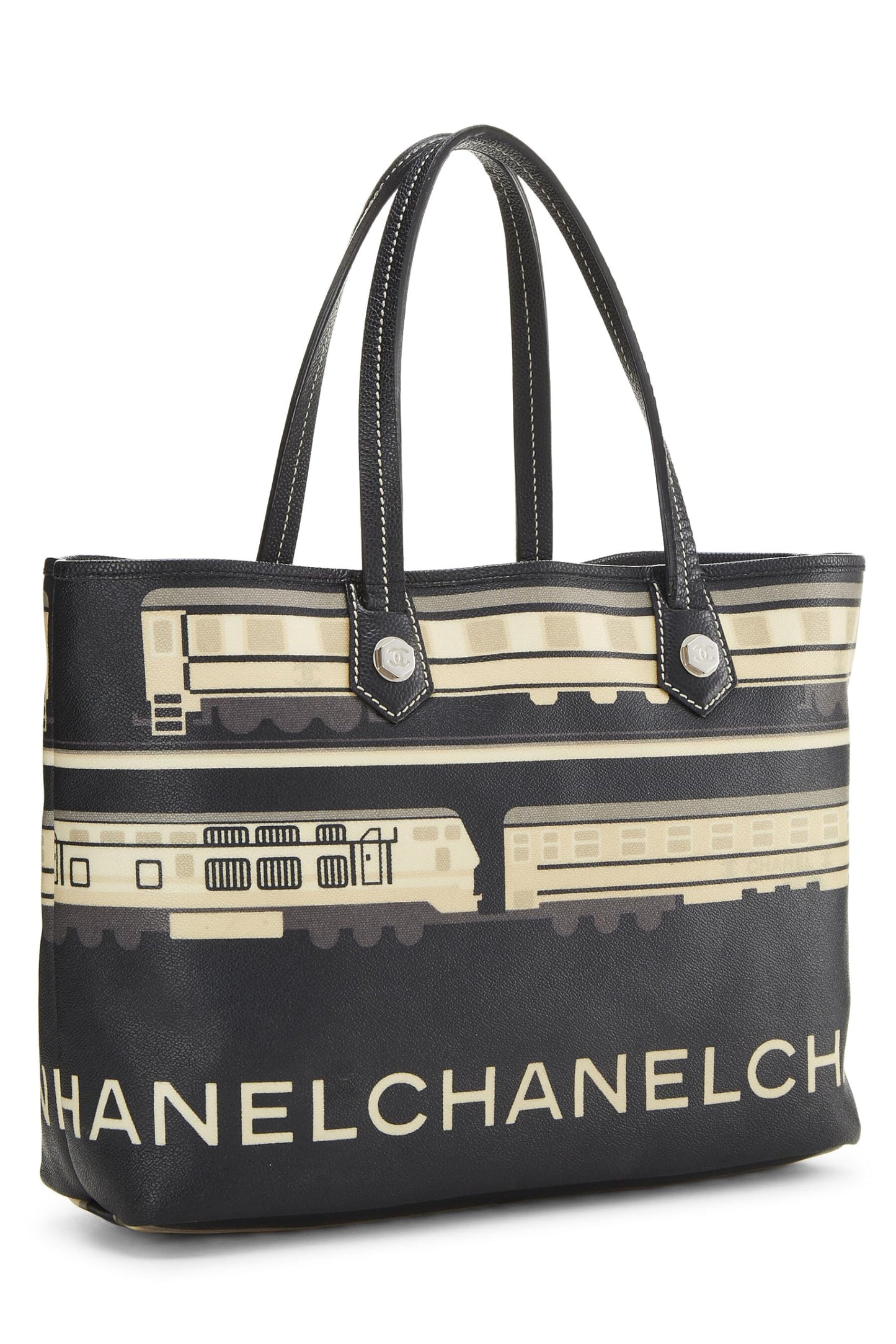 Chanel, Black & Multicolored Coated Canvas Le Train Tote, Black