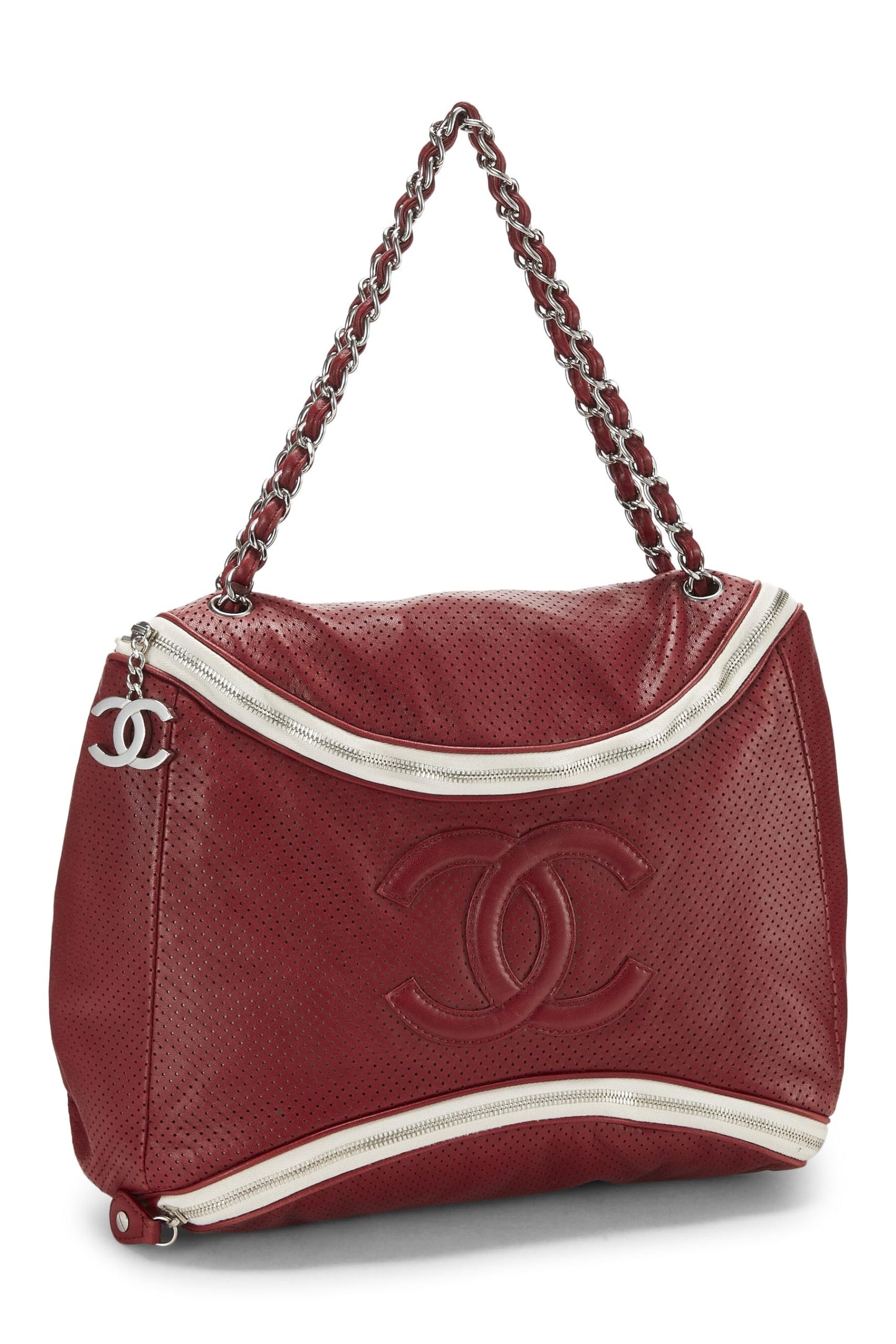 Chanel, Burgundy Perforated Leather 'CC' Tote, Red