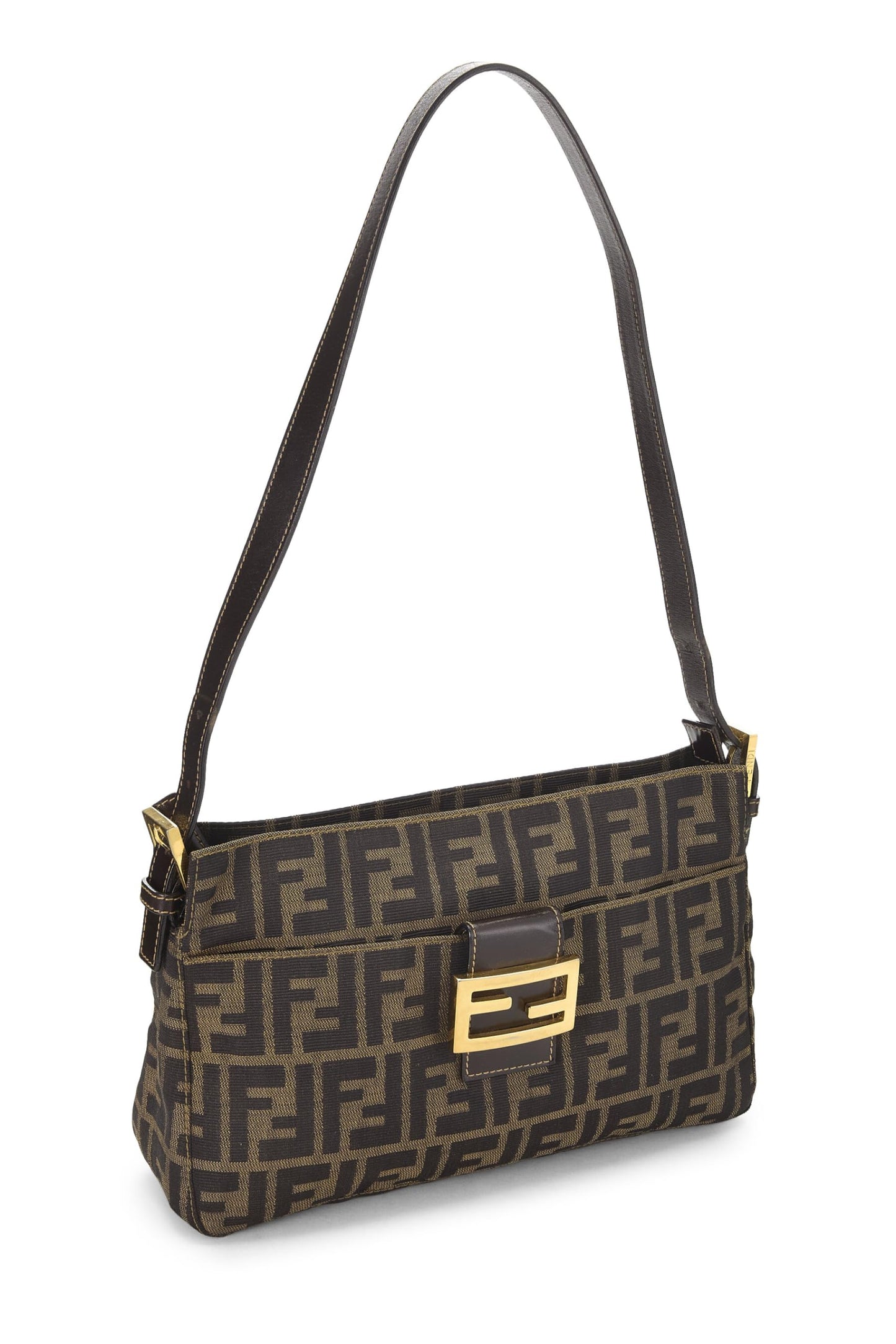 Fendi, Brown Zucca Canvas Shoulder Bag, Brown