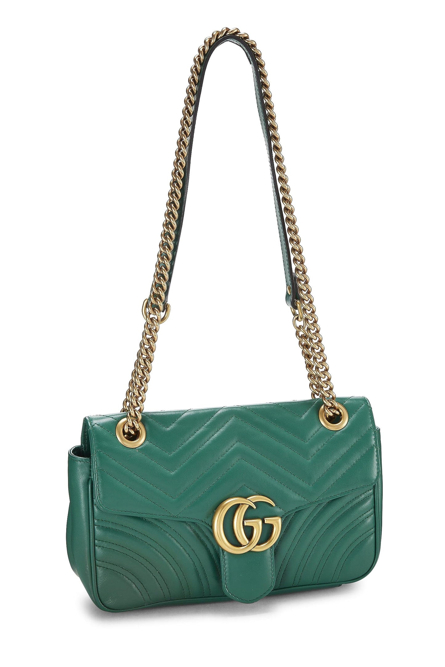 Gucci, Green Leather GG Marmont Shoulder Bag Small, Green