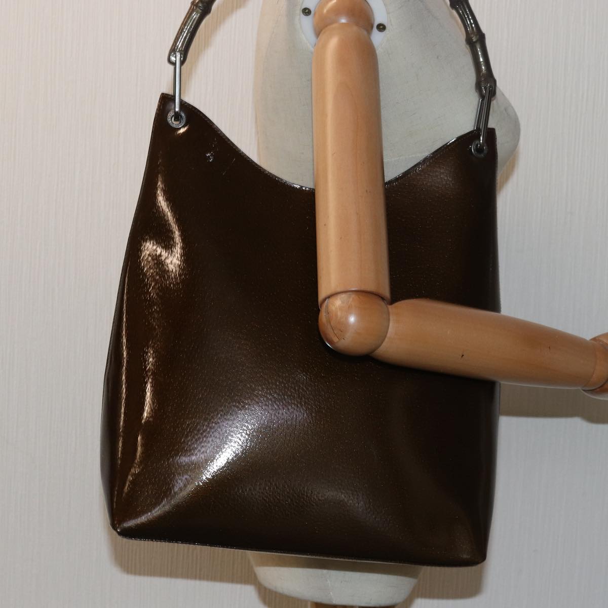 GUCCI Bamboo Shoulder Bag Enamel Brown 001 2122 3006 81842