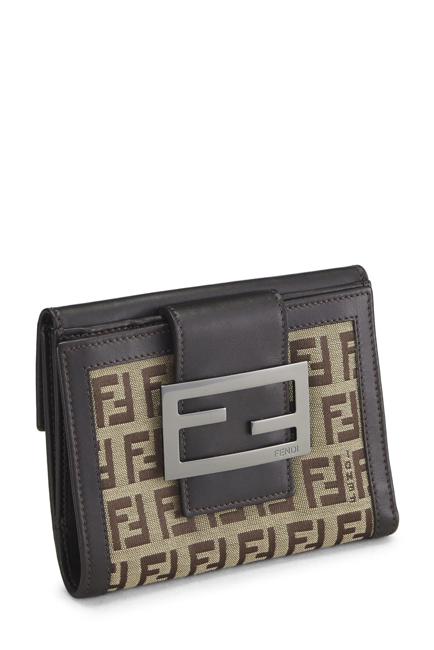 Fendi, Brown Zucchino Canvas Compact Wallet, Brown