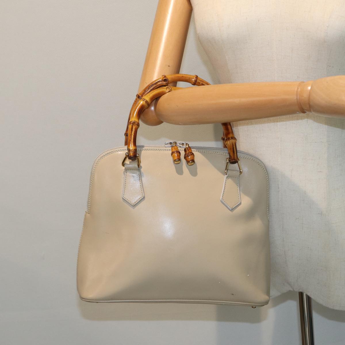 GUCCI Bamboo Hand Bag Leather Beige 81937