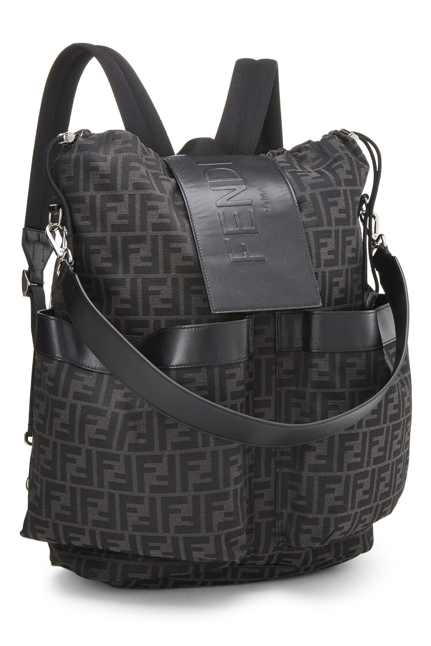 Fendi, Black Zucca Double Pocket Backpack, Black