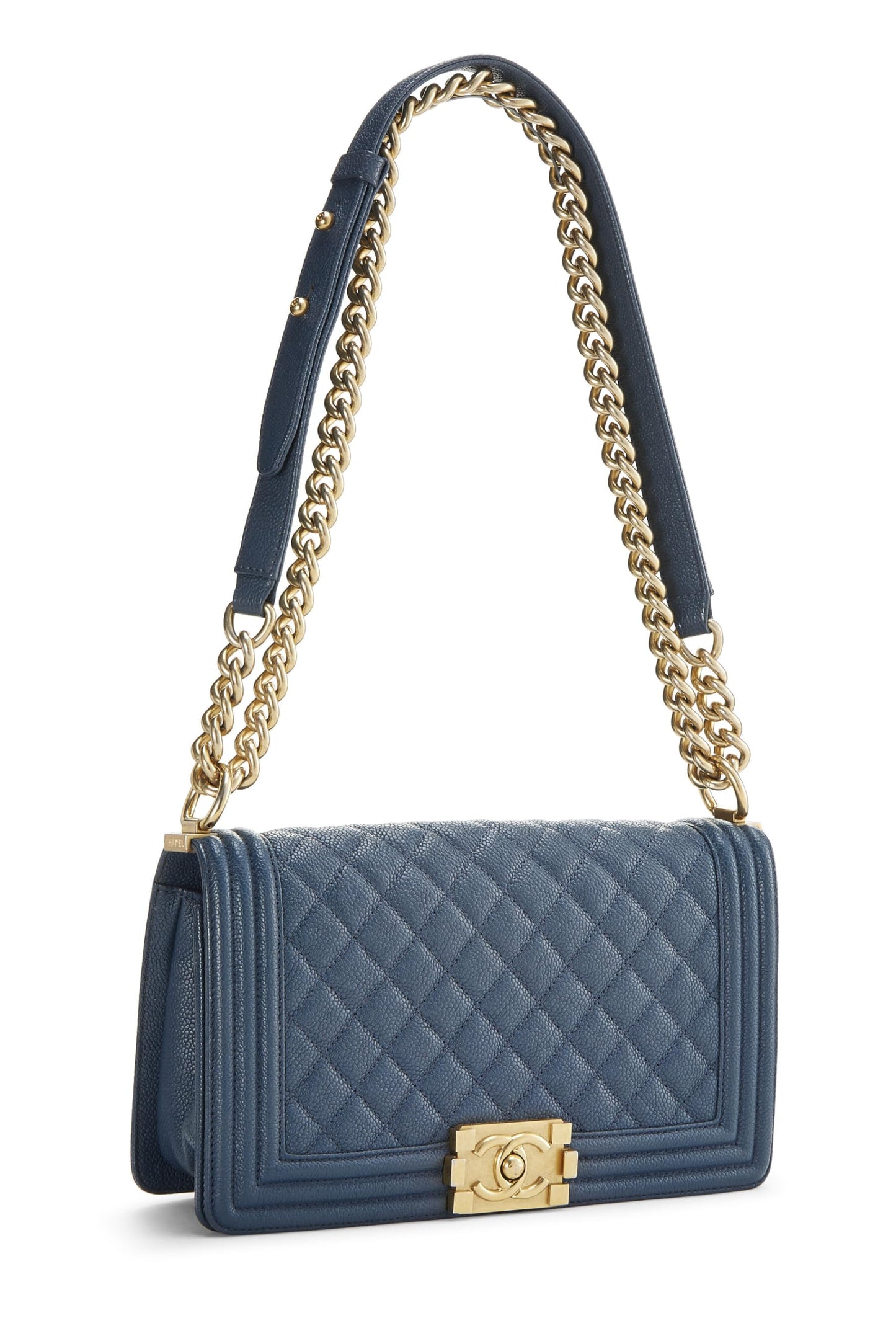 Chanel, Blue Quilted Caviar Boy Bag Medium, Blue