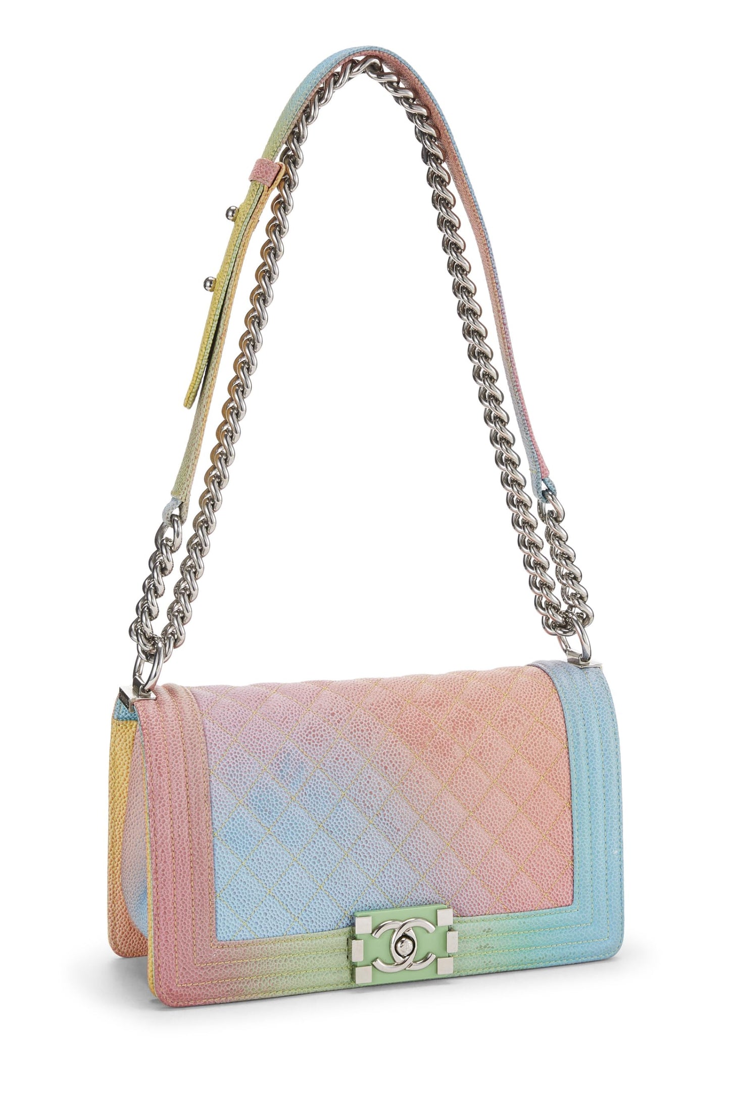 Chanel, Rainbow Quilted Caviar Boy Bag Medium, Green