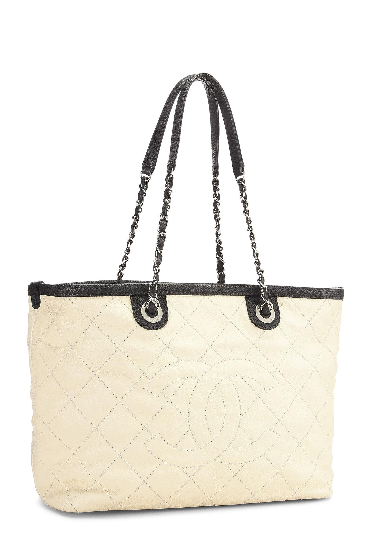 Chanel, Cream Caviar 'CC' Daily Shopping Tote Small, White