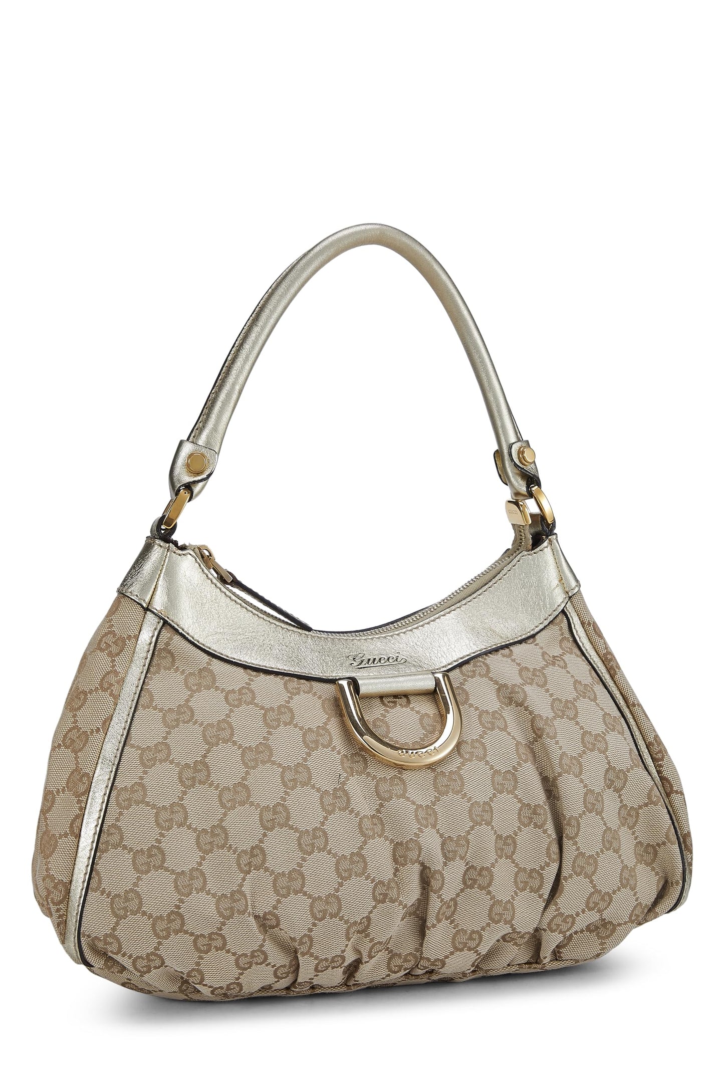 Gucci, Gold Original GG Canvas D-Ring Abbey Shoulder Bag Small, Gold