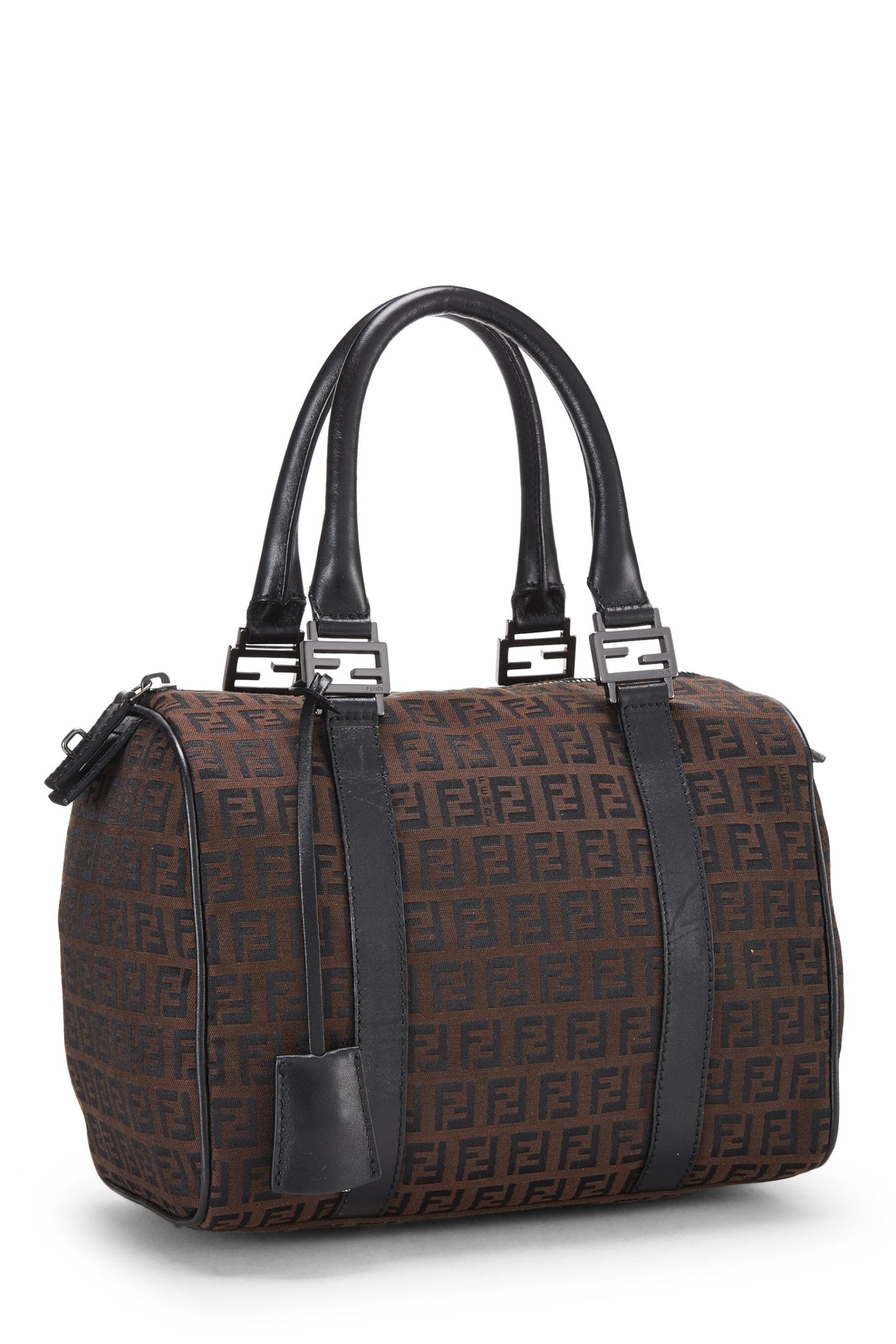 Fendi, Brown & Black Zucchino Canvas Boston Bag Mini, Brown