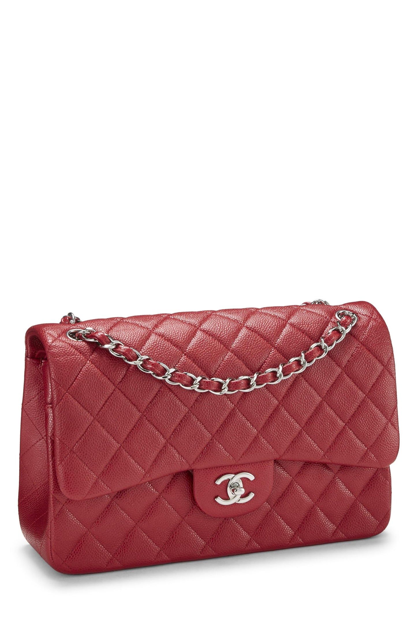 Chanel, Red Quilted Caviar New Classic Double Flap Jumbo, Red