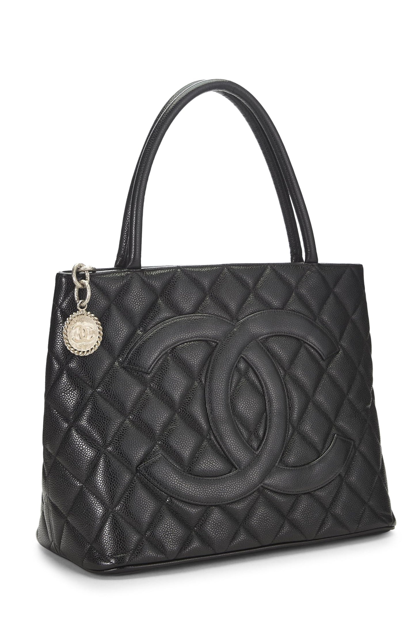 Chanel, Black Quilted Caviar Medallion Tote, Black
