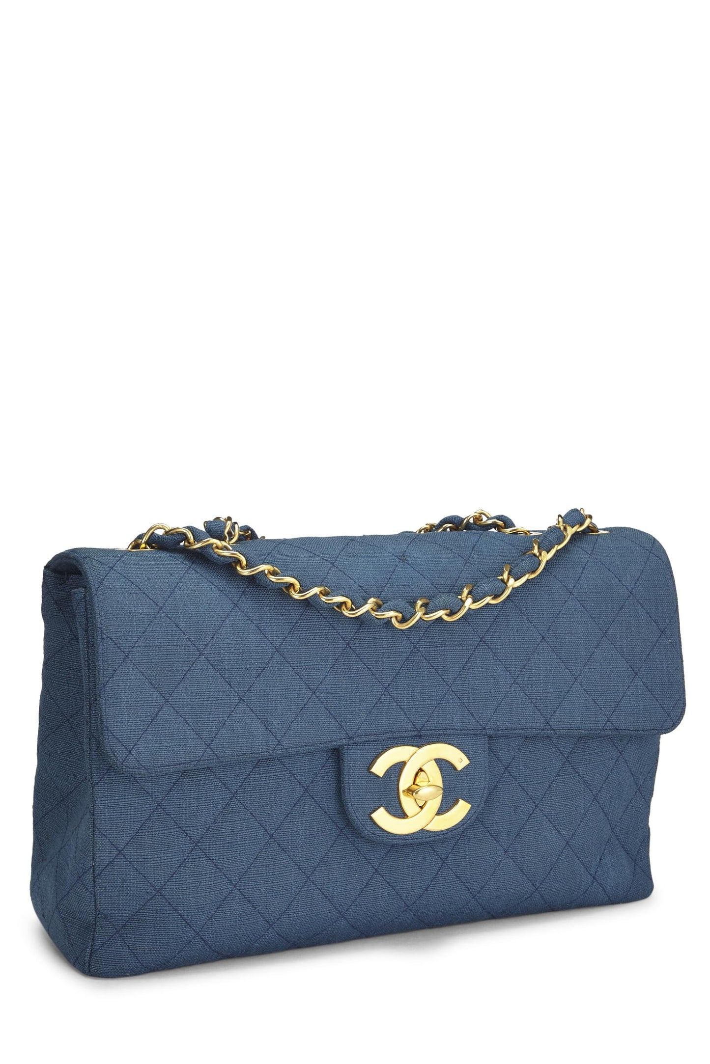Chanel, Blue Linen Half Flap Maxi, Blue