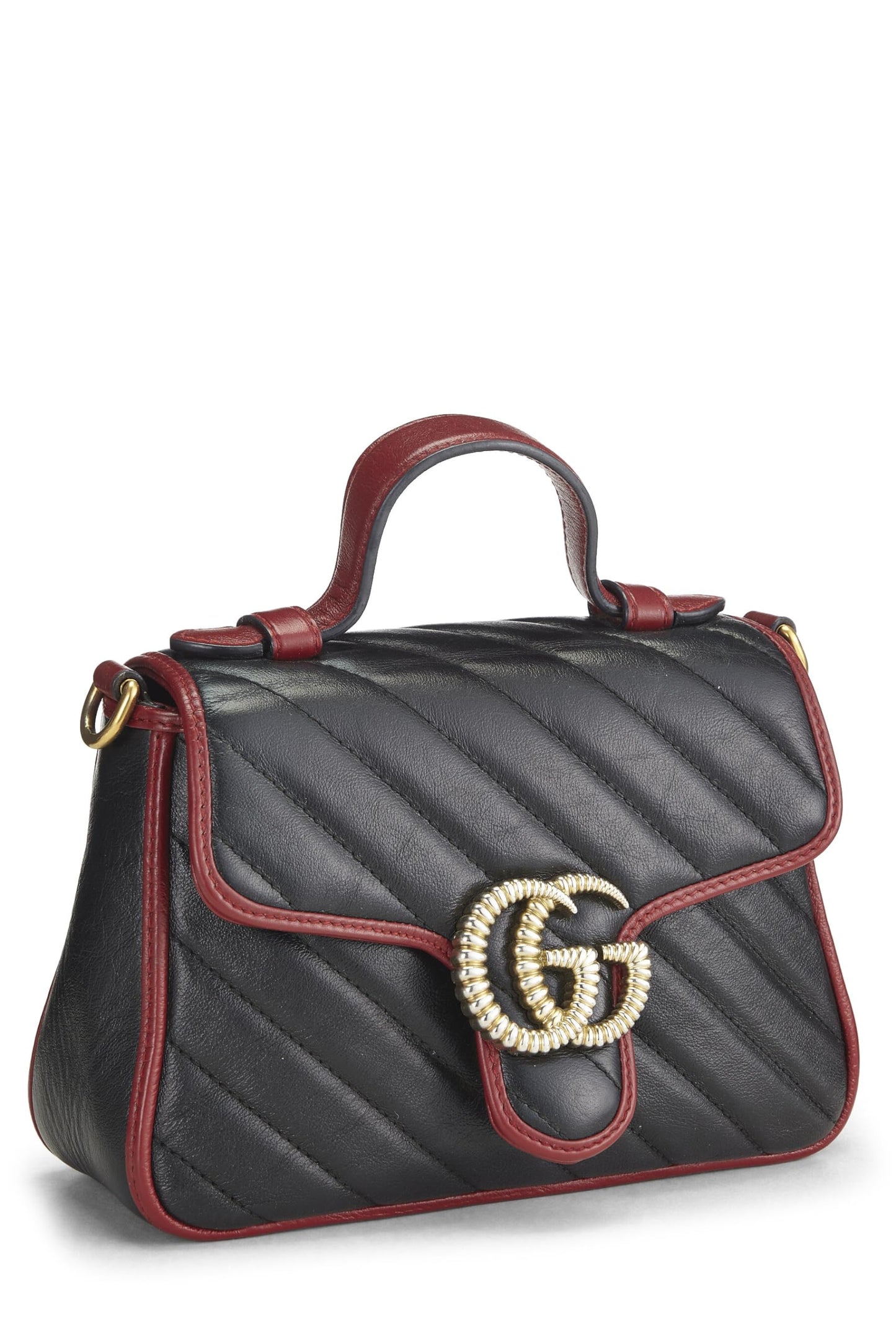 Gucci, Black Leather Torchon GG Marmont Top Handle Mini, Multi