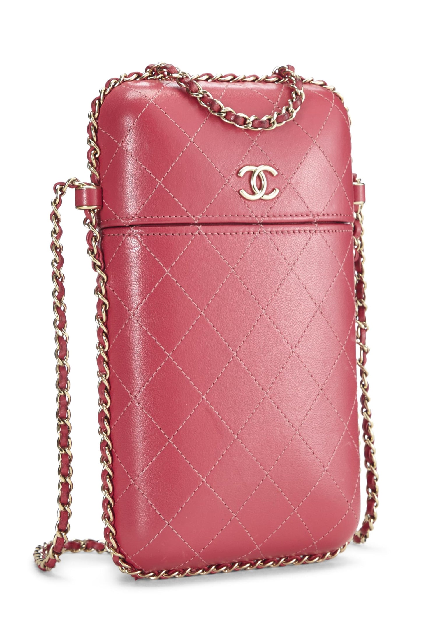 Chanel, Pink Calfskin Crossbody Chain Phone Holder, Pink