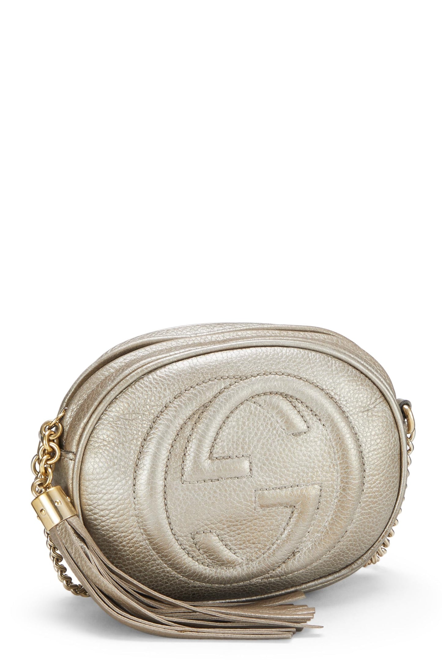 Gucci, Metallic Gold Leather Soho Round Chain Crossbody Mini, Gold