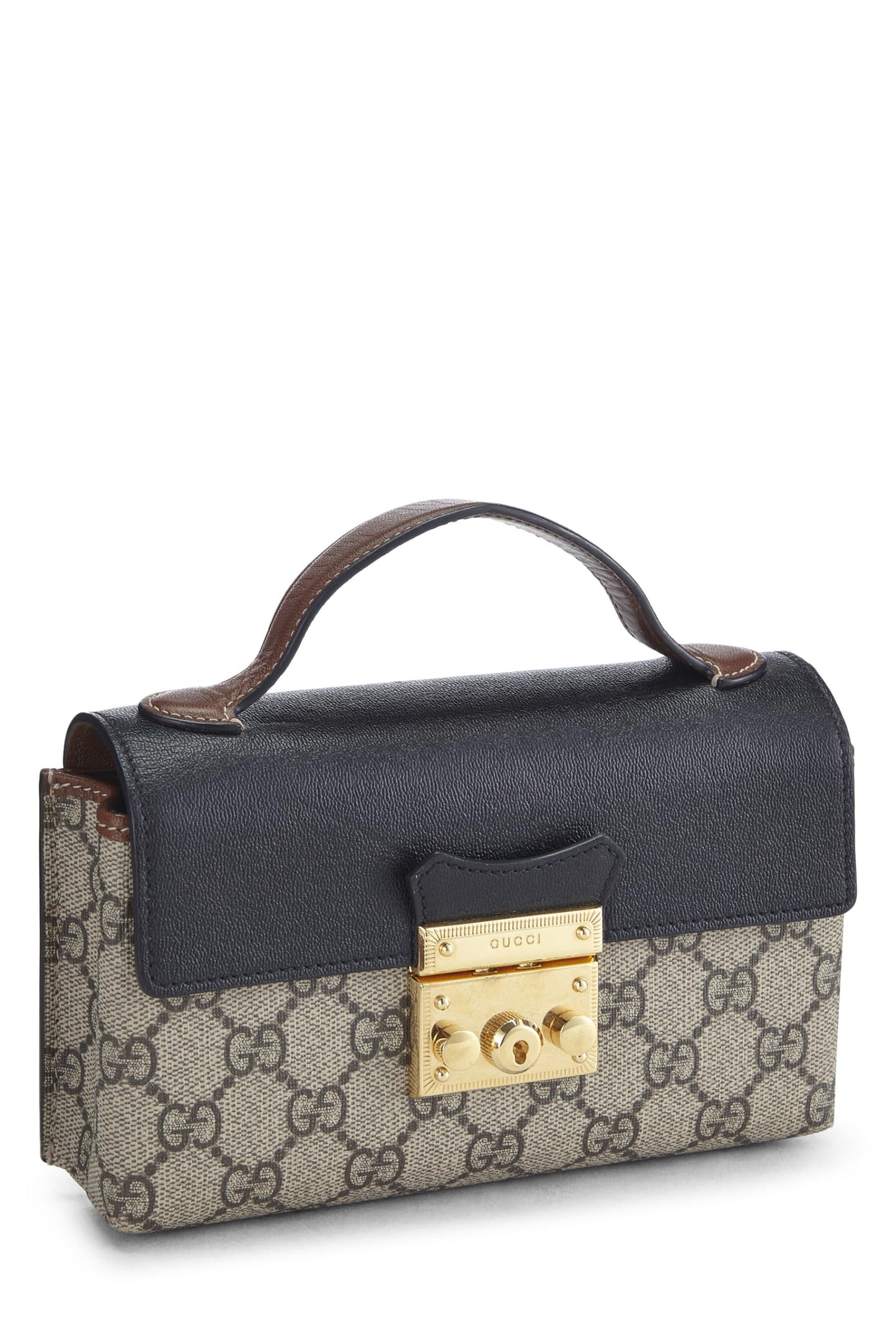 Gucci, Black Original GG Supreme Canvas Padlock Top Handle Bag Mini, Black