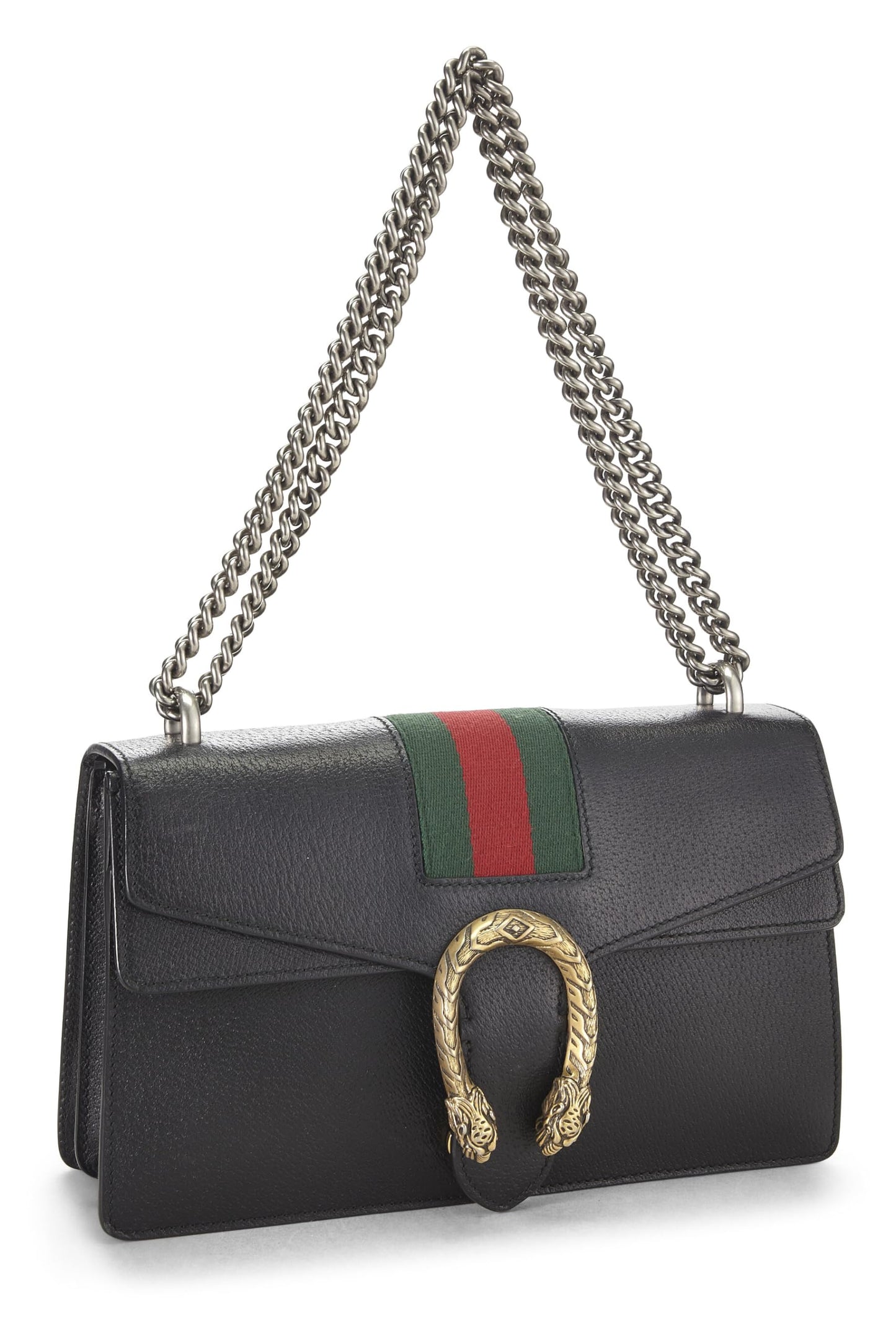 Gucci, Black Leather Dionysus Web Shoulder Bag Small, Black
